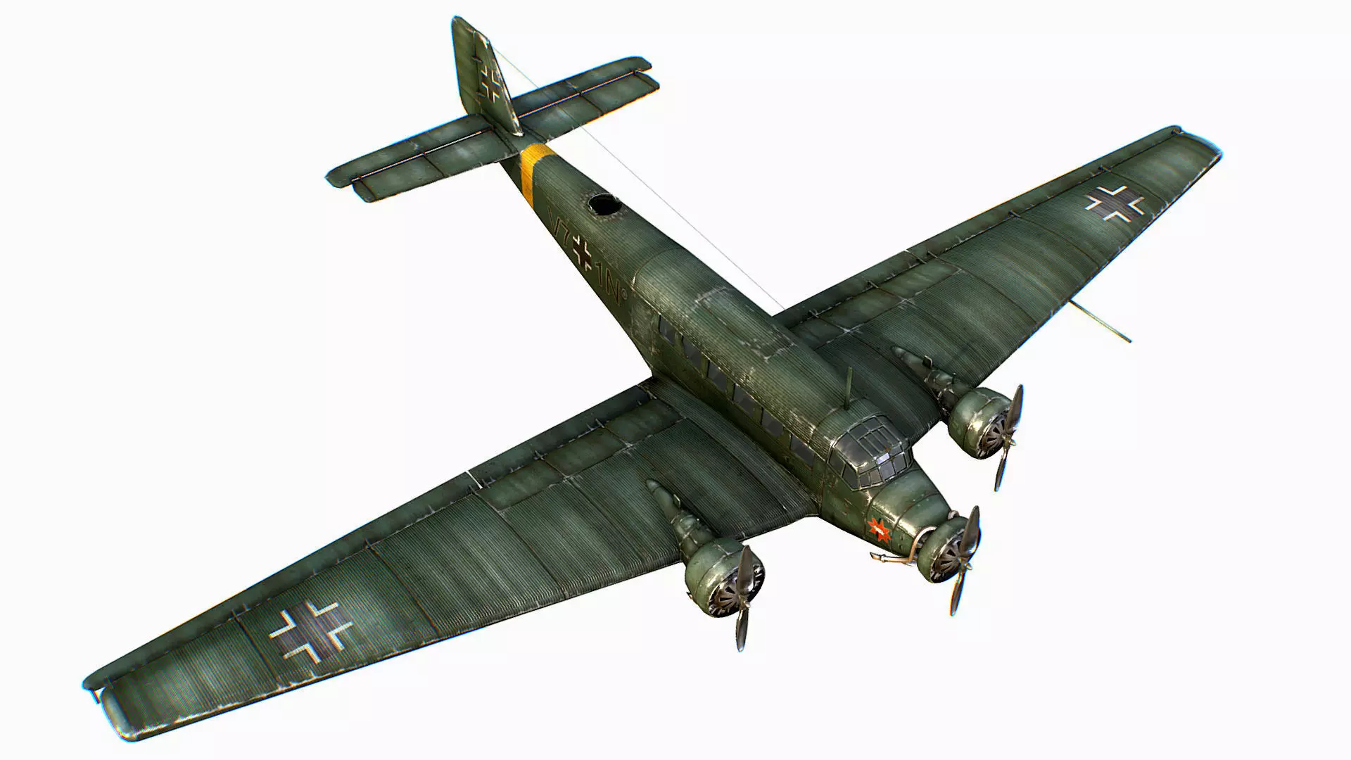 German transport aircraft Junkers Tante Ju 52 Low-poly 3D model_0
