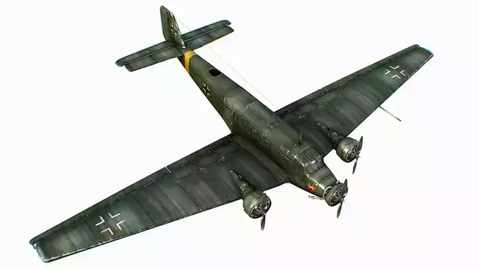 German transport aircraft Junkers Tante Ju 52 Low-poly 3D model