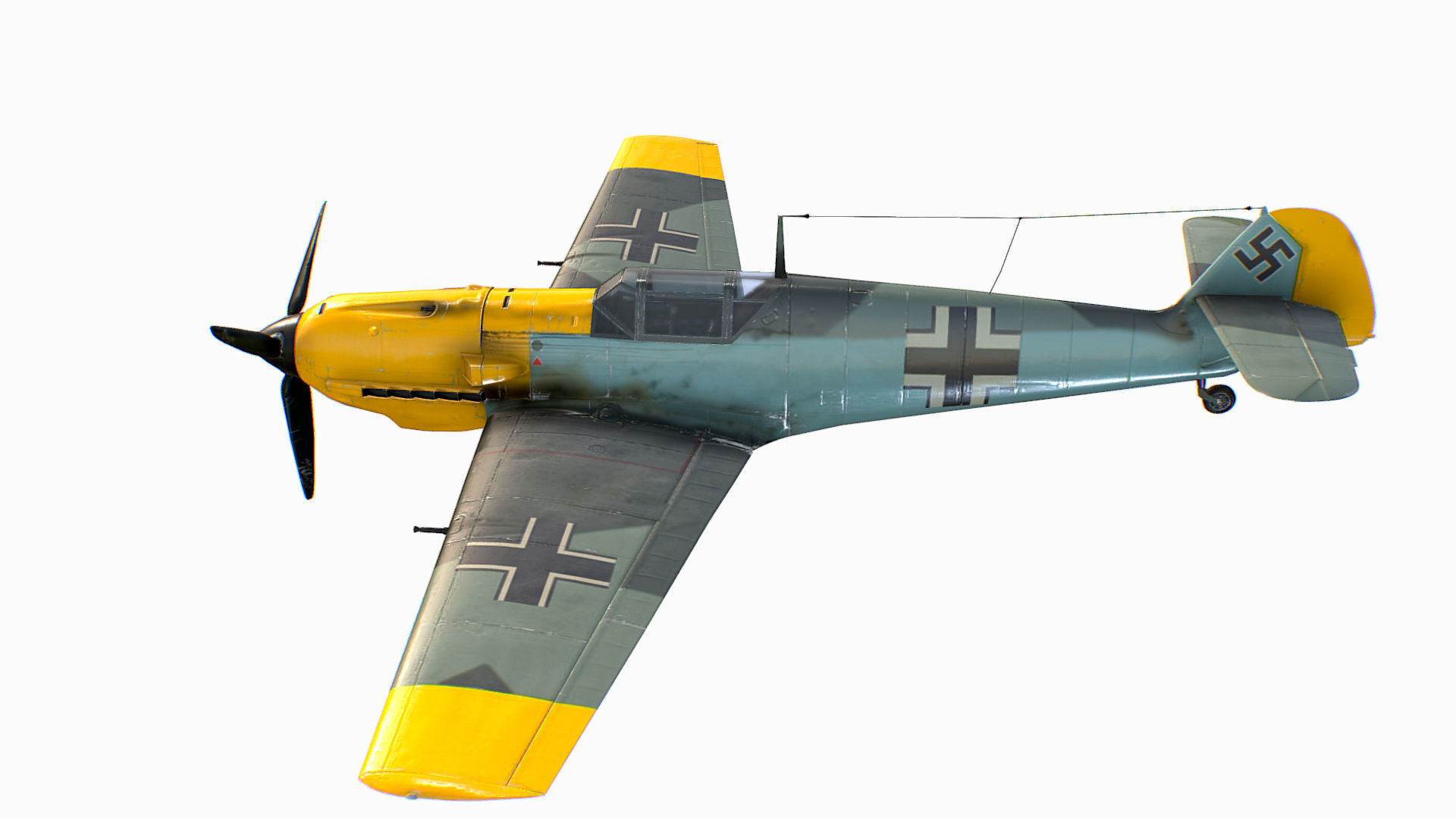 German fighter aircraft Messerschmitt Bf 109 Low-poly 3D model_3