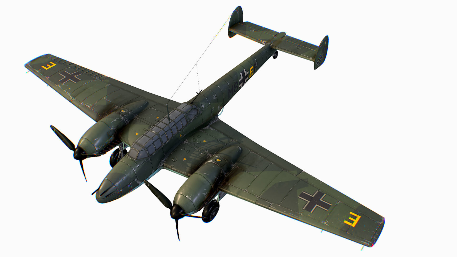 German fighter bomber Messerschmitt Bf 110 C4 Low-poly 3D model_1