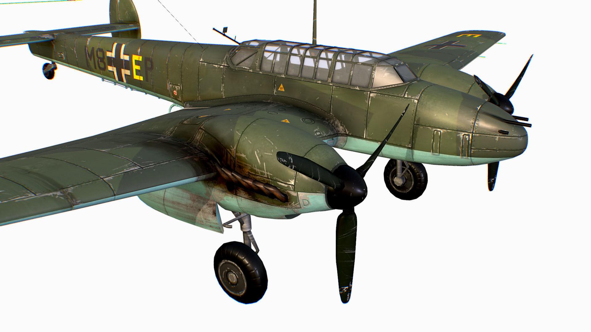 German fighter bomber Messerschmitt Bf 110 C4 Low-poly 3D model_7