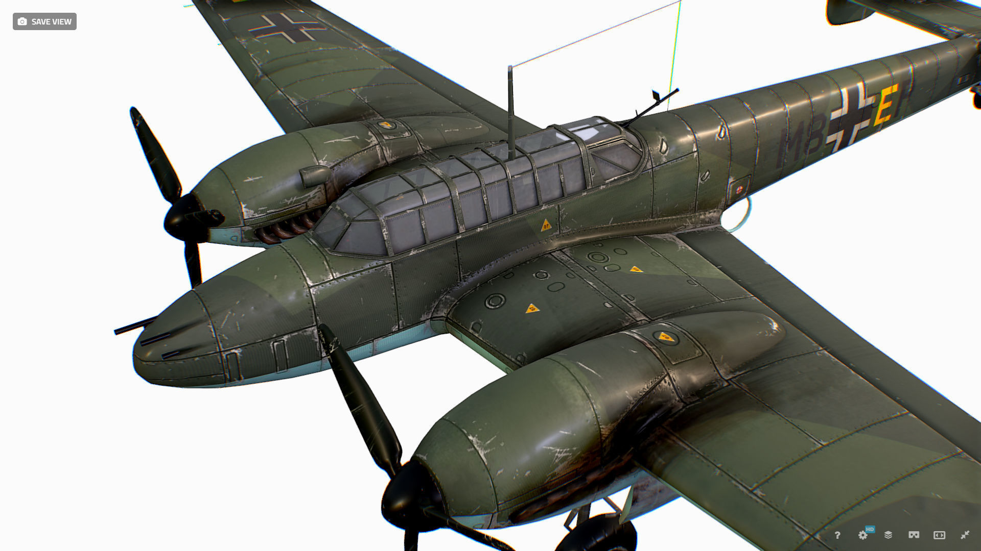 German fighter bomber Messerschmitt Bf 110 C4 Low-poly 3D model_13