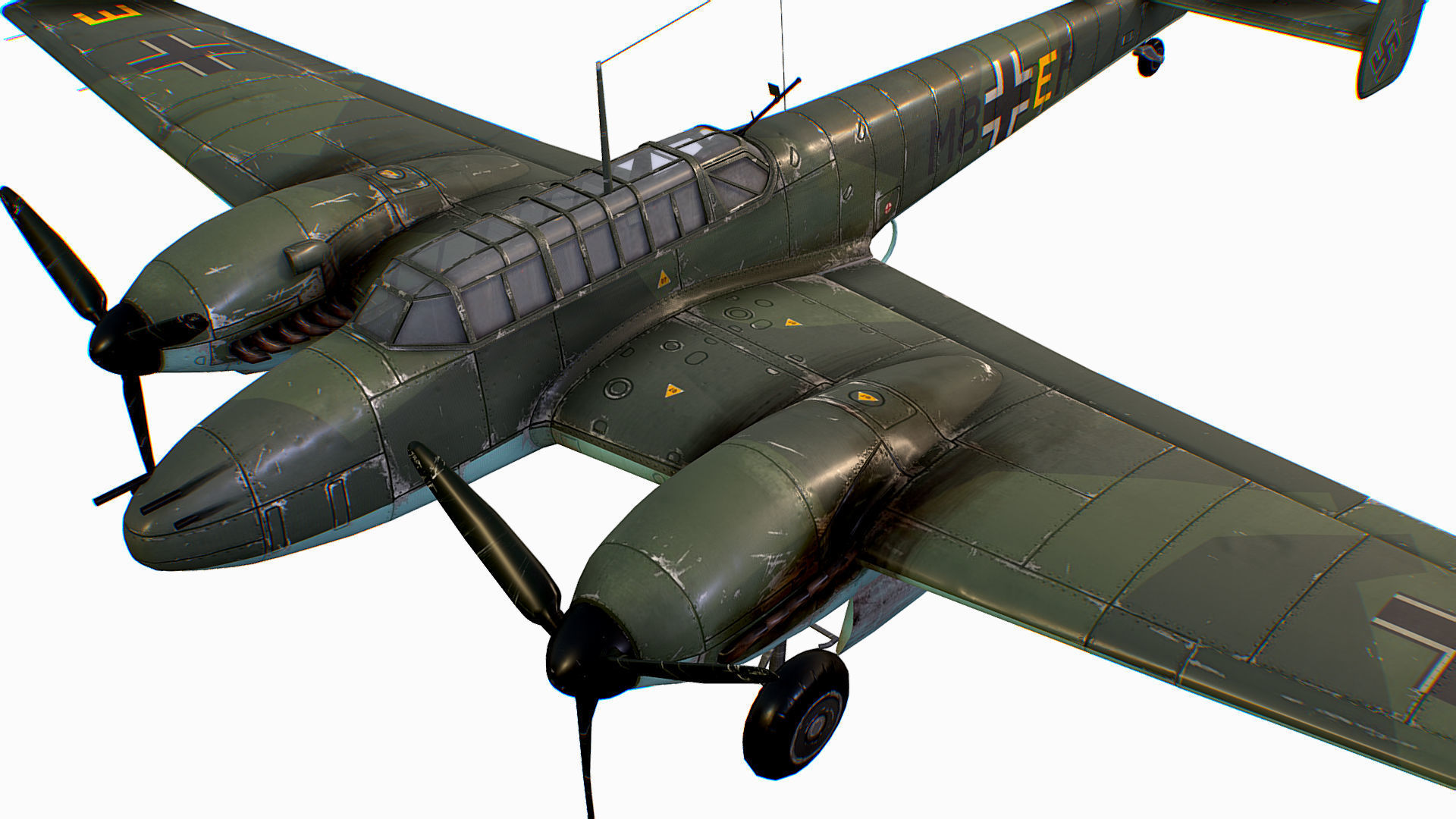German fighter bomber Messerschmitt Bf 110 C4 Low-poly 3D model_8