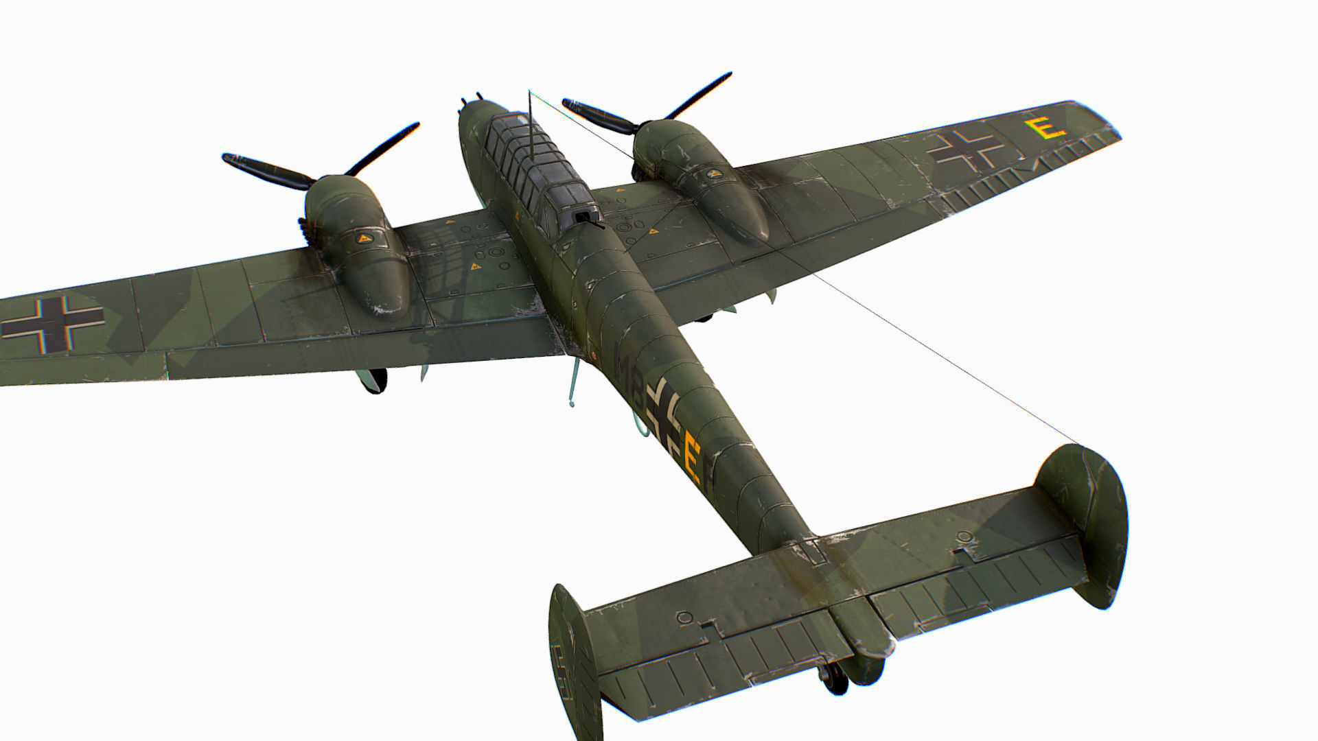 German fighter bomber Messerschmitt Bf 110 C4 Low-poly 3D model_3