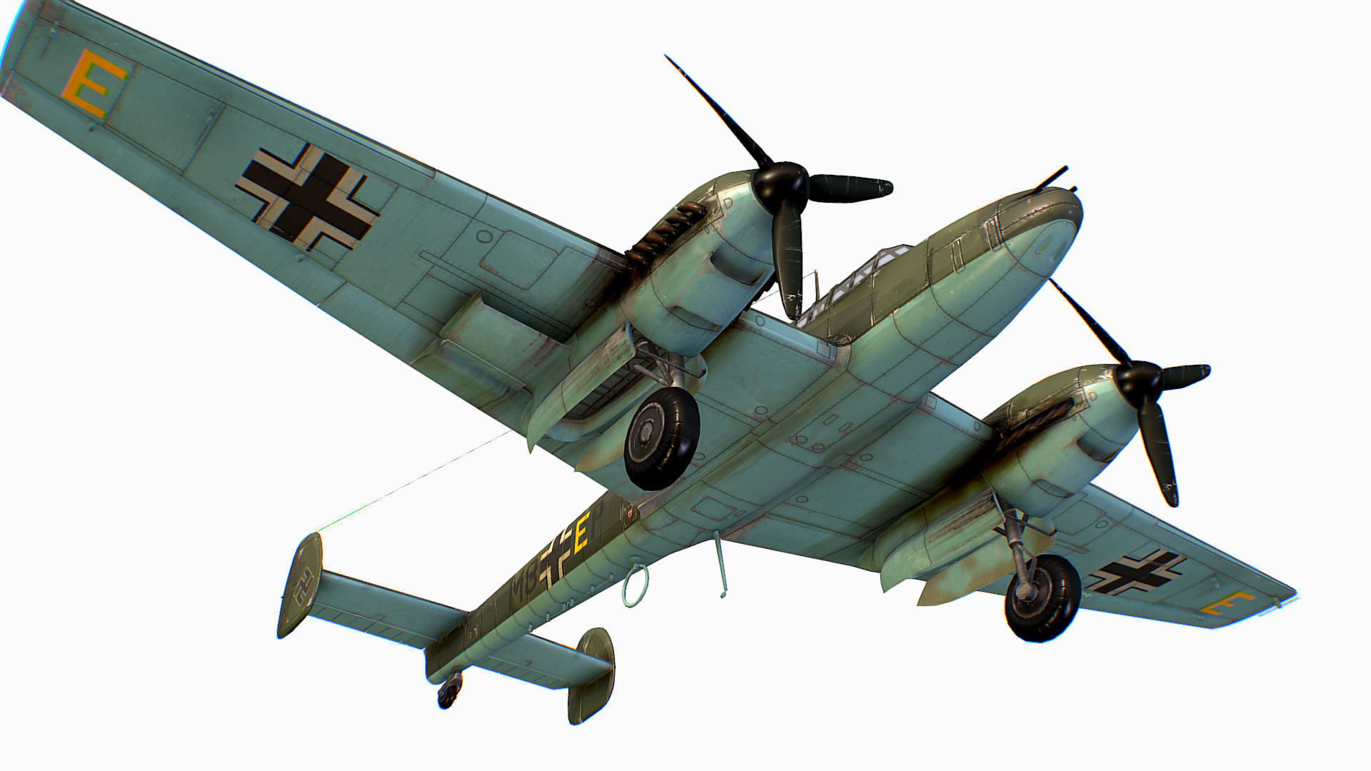 German fighter bomber Messerschmitt Bf 110 C4 Low-poly 3D model_6
