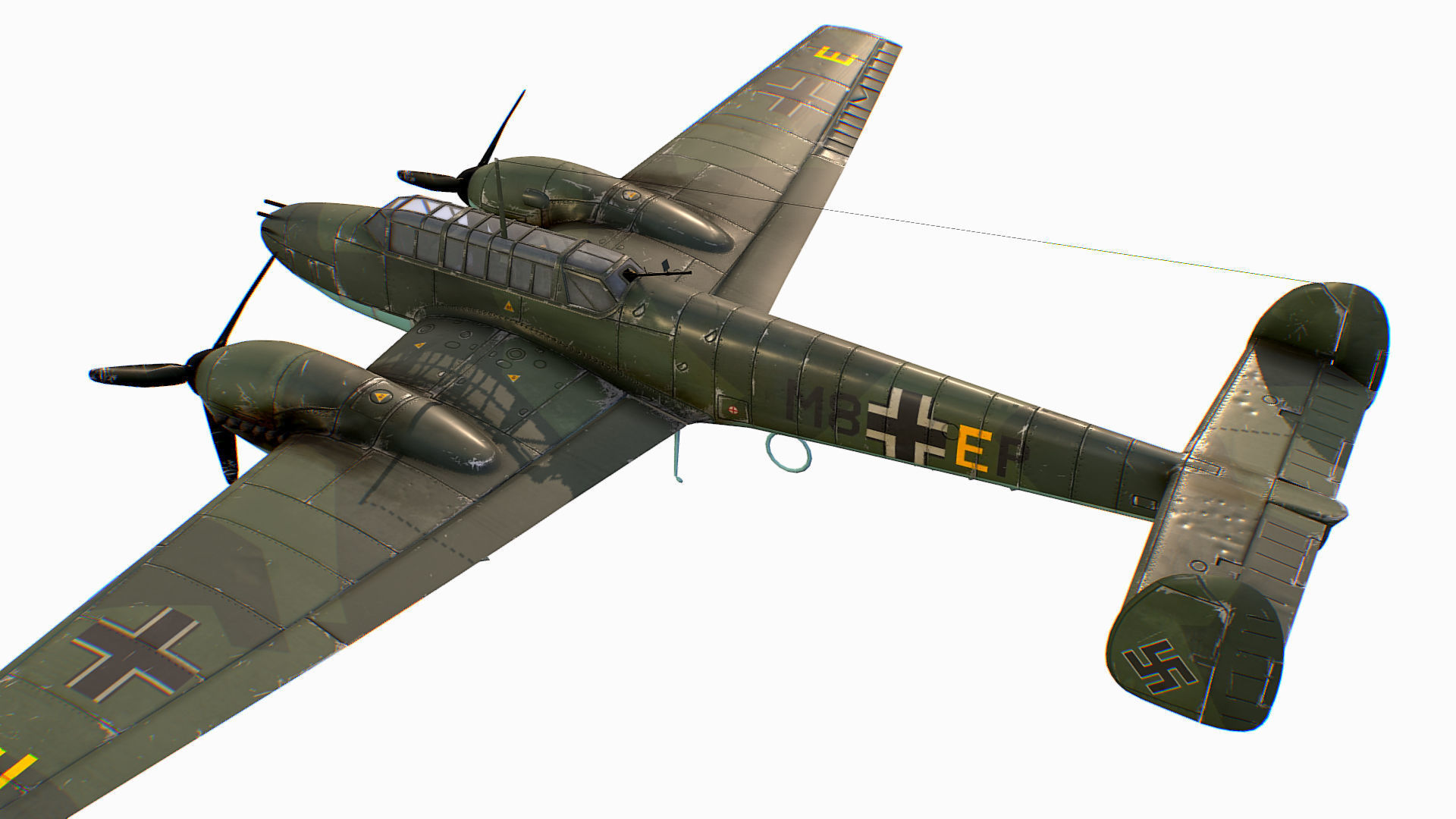 German fighter bomber Messerschmitt Bf 110 C4 Low-poly 3D model_2