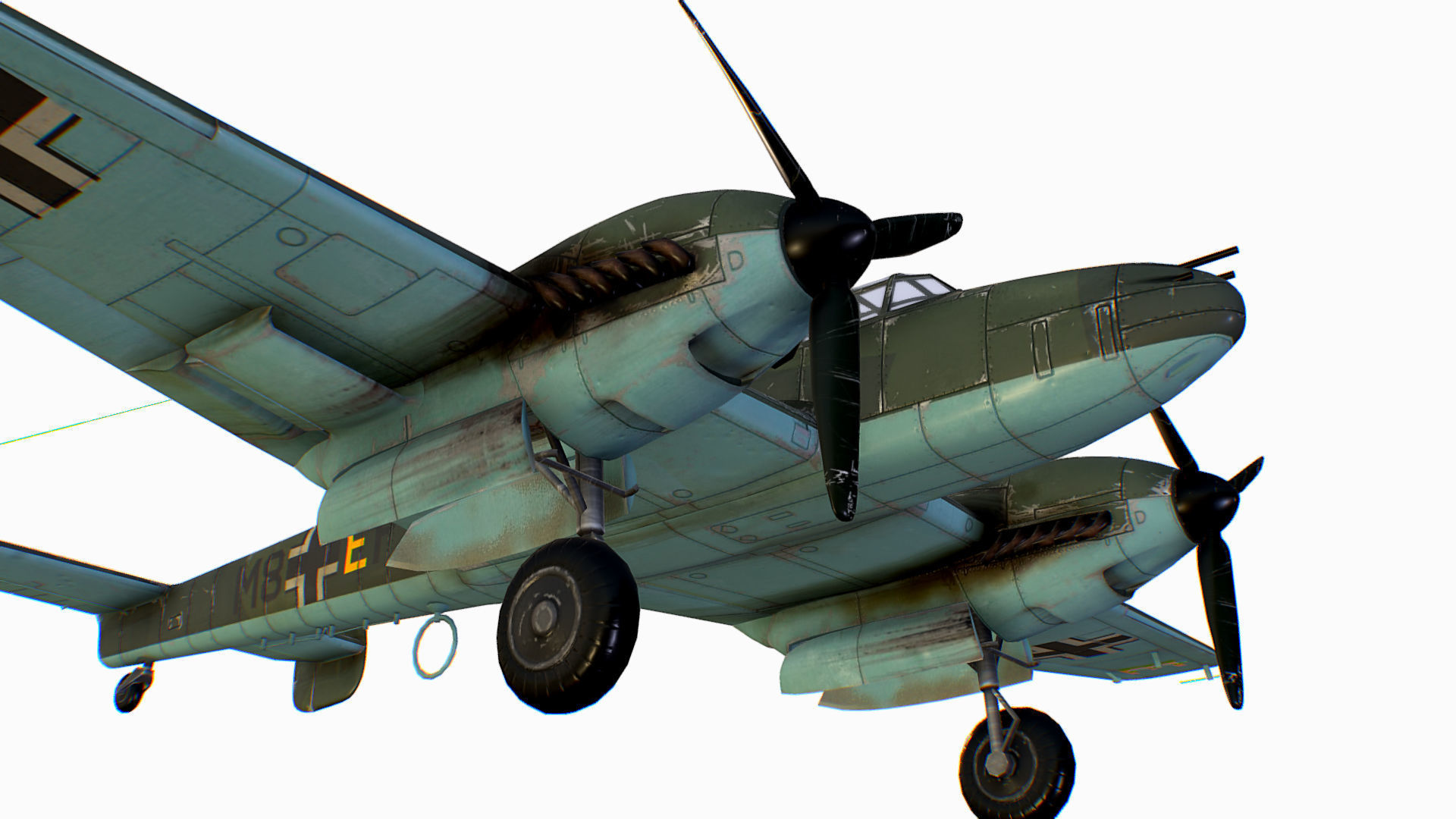 German fighter bomber Messerschmitt Bf 110 C4 Low-poly 3D model_10