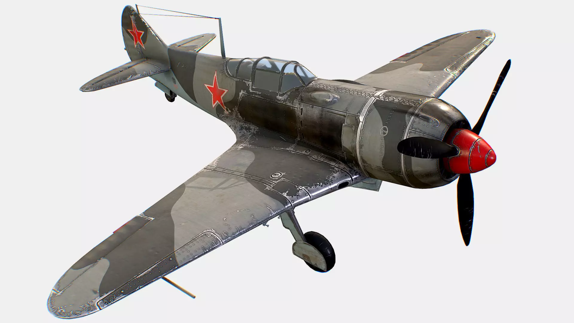 Russian Soviet fighter aircraft Lavochkin La-7 Low-poly 3D model_0