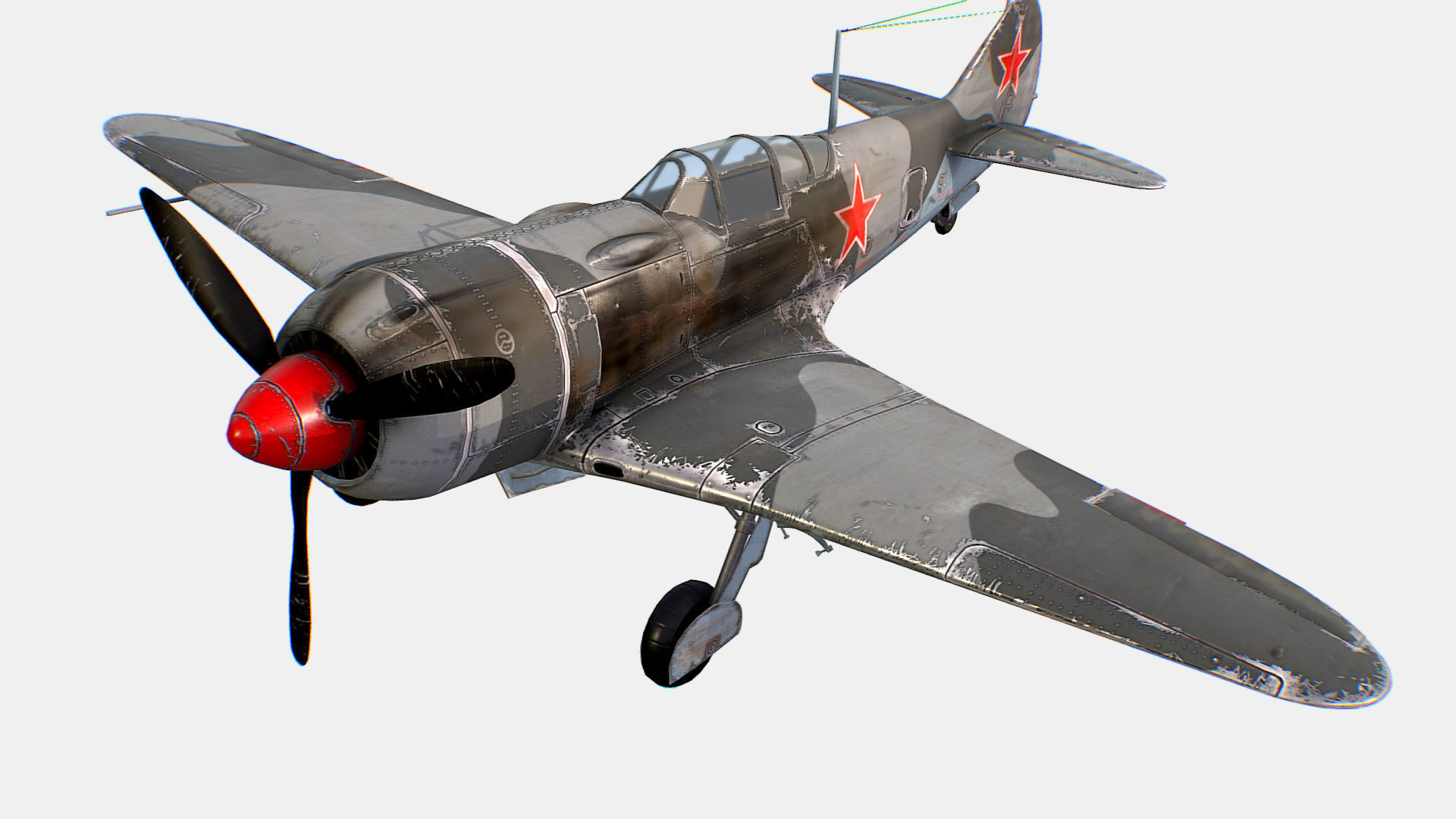Russian Soviet fighter aircraft Lavochkin La-7 Low-poly 3D model_1