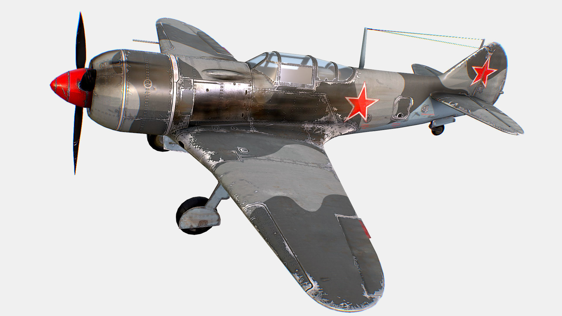 Russian Soviet fighter aircraft Lavochkin La-7 Low-poly 3D model_2
