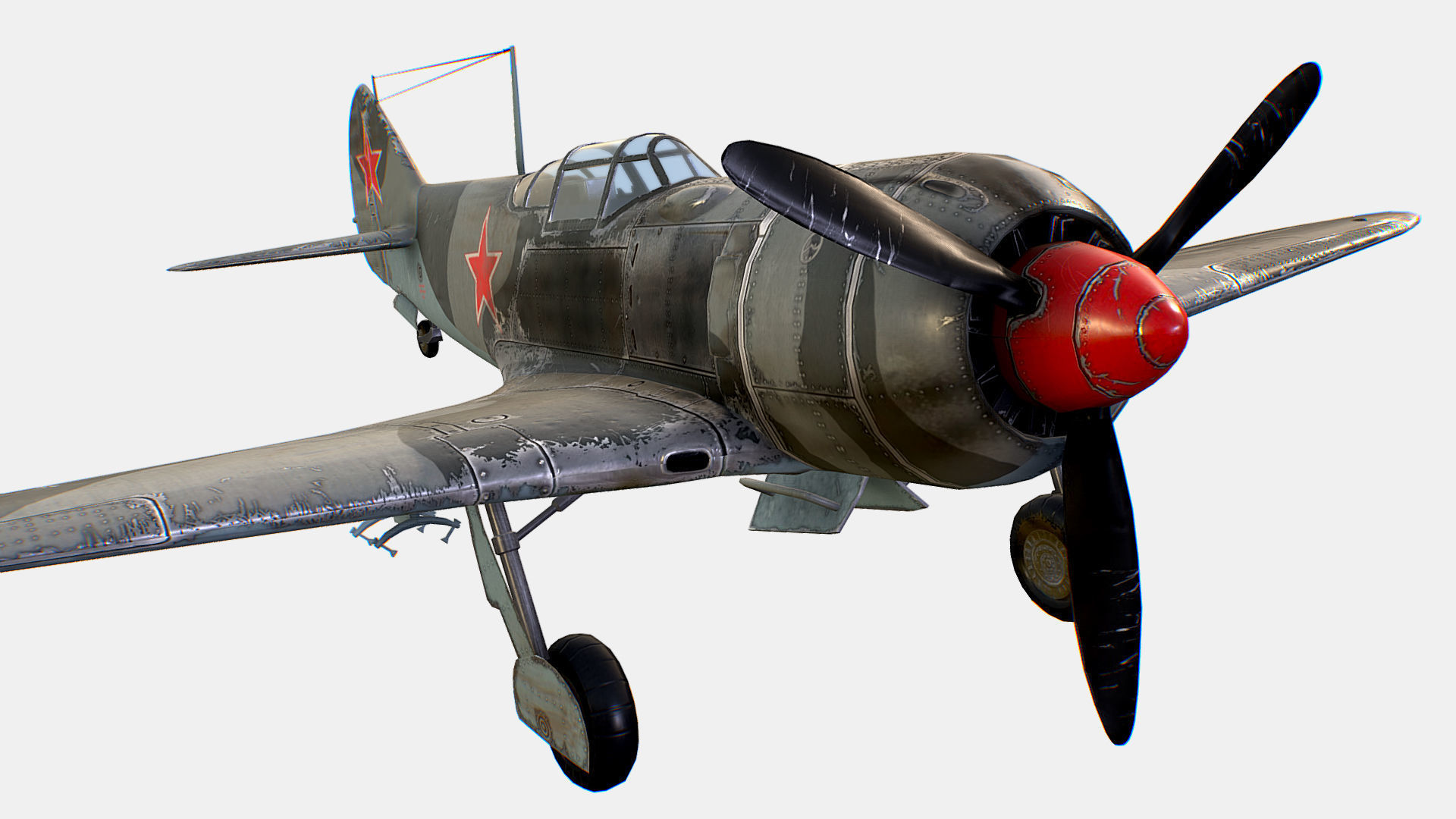 Russian Soviet fighter aircraft Lavochkin La-7 Low-poly 3D model_11