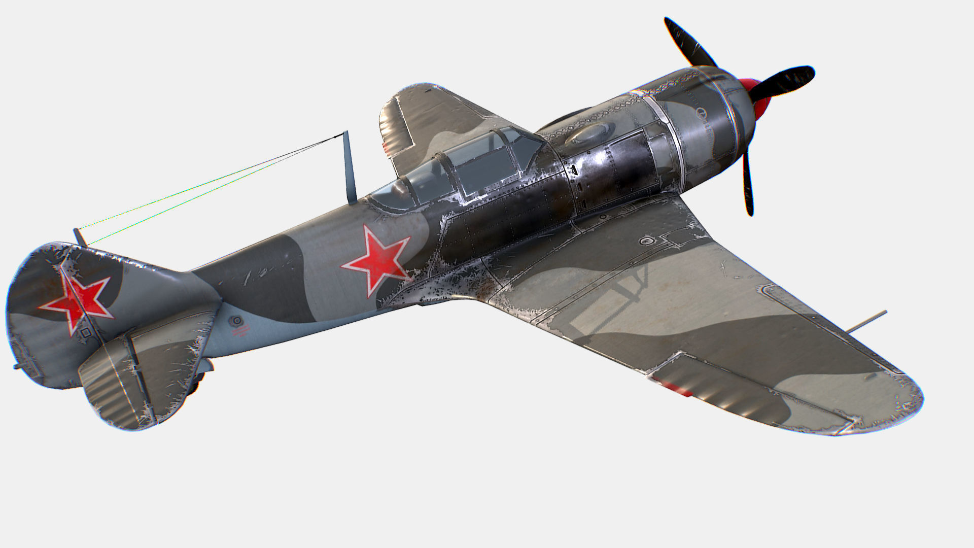 Russian Soviet fighter aircraft Lavochkin La-7 Low-poly 3D model_5
