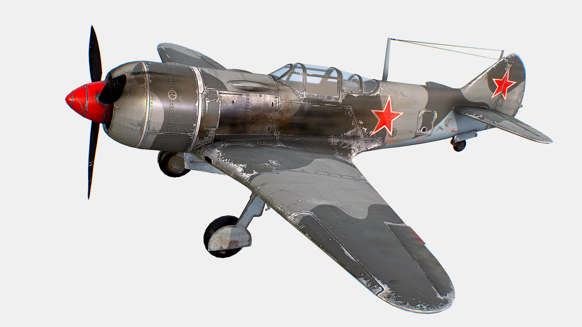 Russian Soviet fighter aircraft Lavochkin La-7 Low-poly 3D model_6