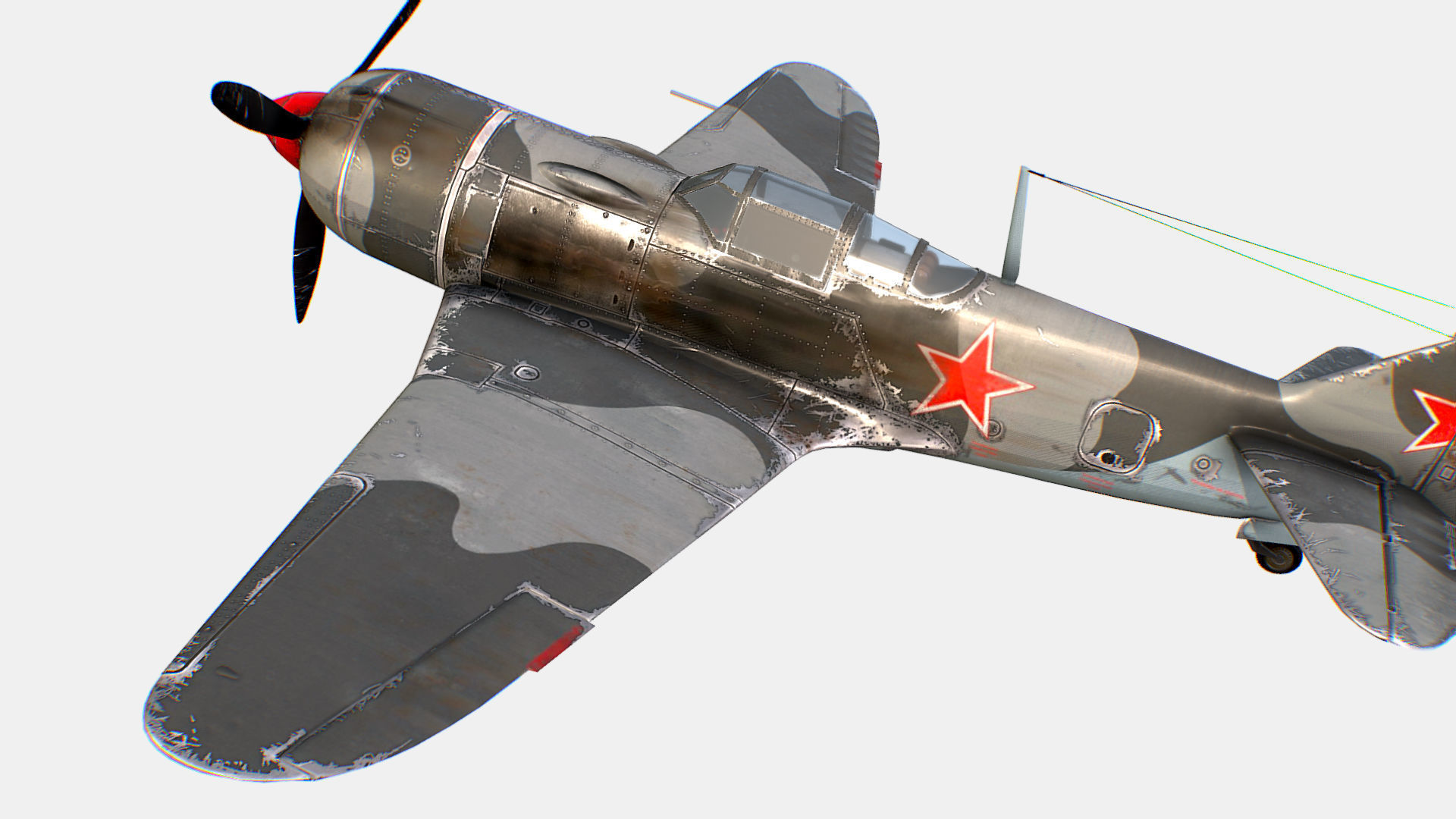 Russian Soviet fighter aircraft Lavochkin La-7 Low-poly 3D model_7