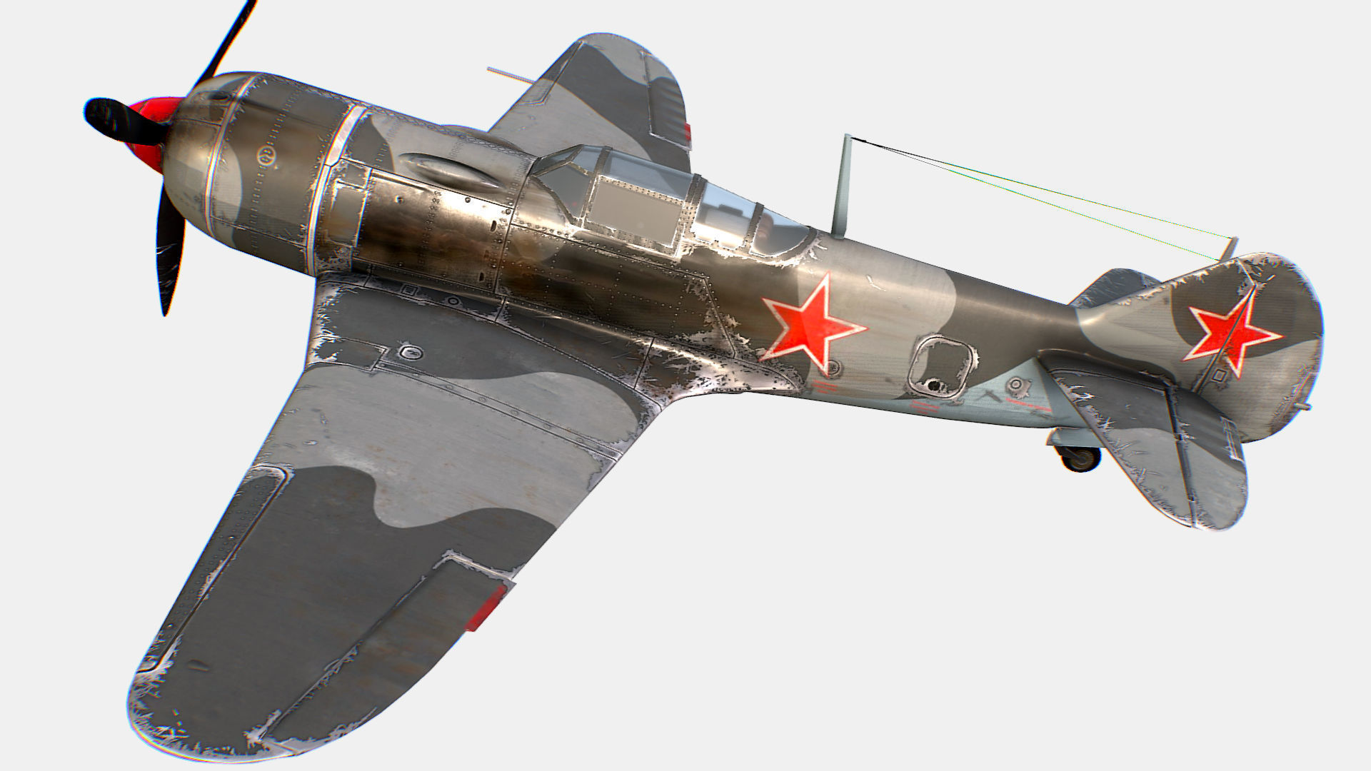 Russian Soviet fighter aircraft Lavochkin La-7 Low-poly 3D model_3