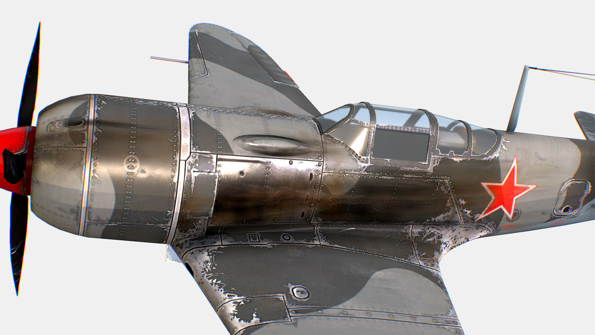 Russian Soviet fighter aircraft Lavochkin La-7 Low-poly 3D model_12