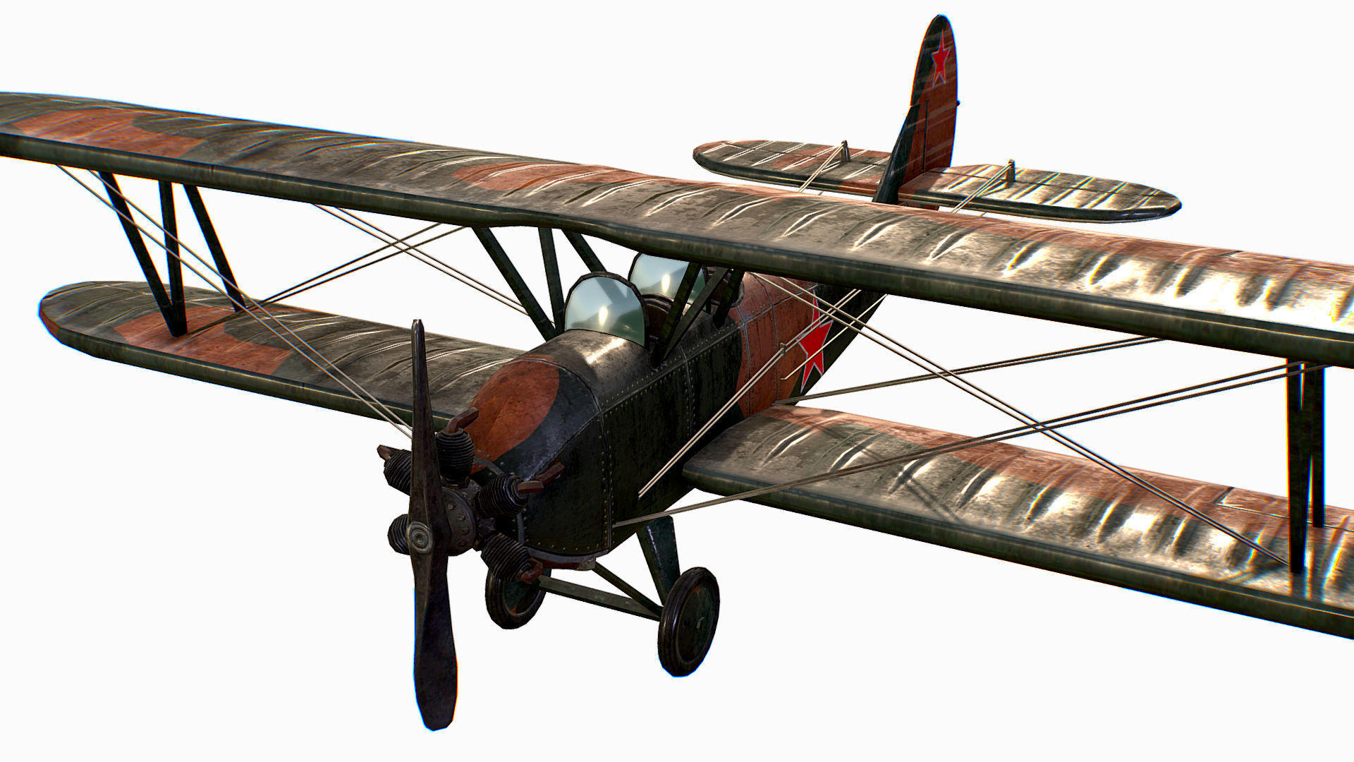Russian Soviet biplane Polikarpov Po-2 Kukuruznik Low-poly 3D model_12