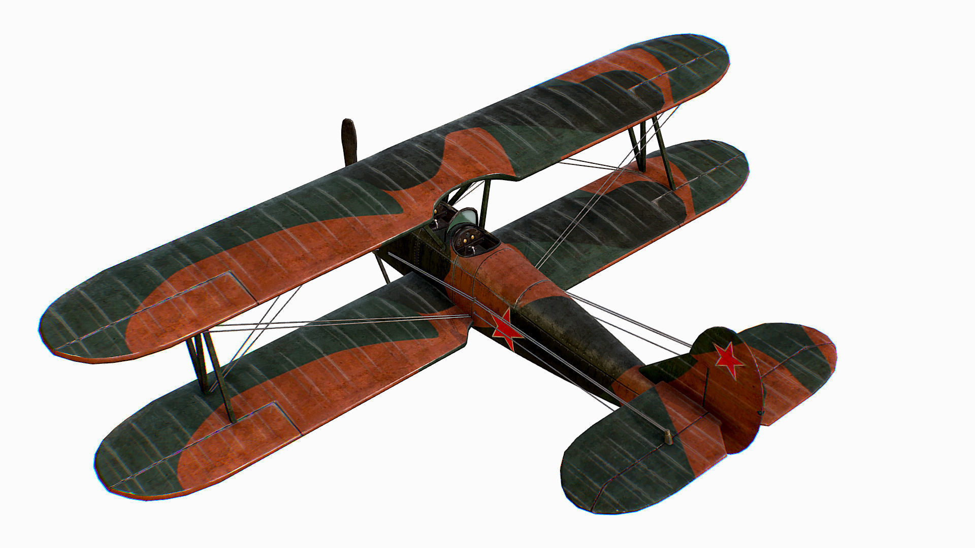 Russian Soviet biplane Polikarpov Po-2 Kukuruznik Low-poly 3D model_5