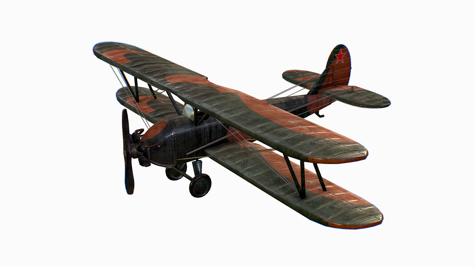 Russian Soviet biplane Polikarpov Po-2 Kukuruznik Low-poly 3D model_3