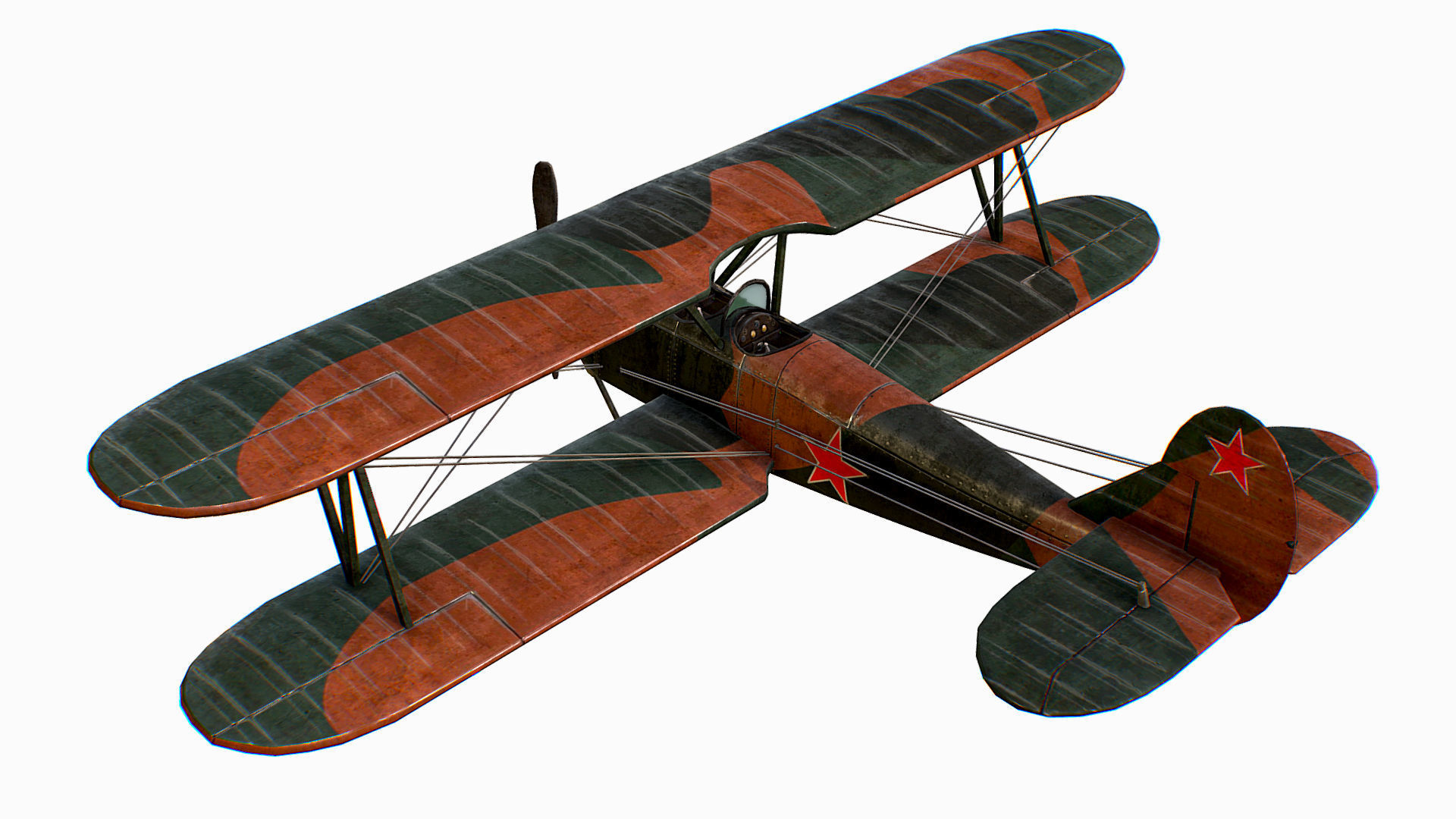 Russian Soviet biplane Polikarpov Po-2 Kukuruznik Low-poly 3D model_13