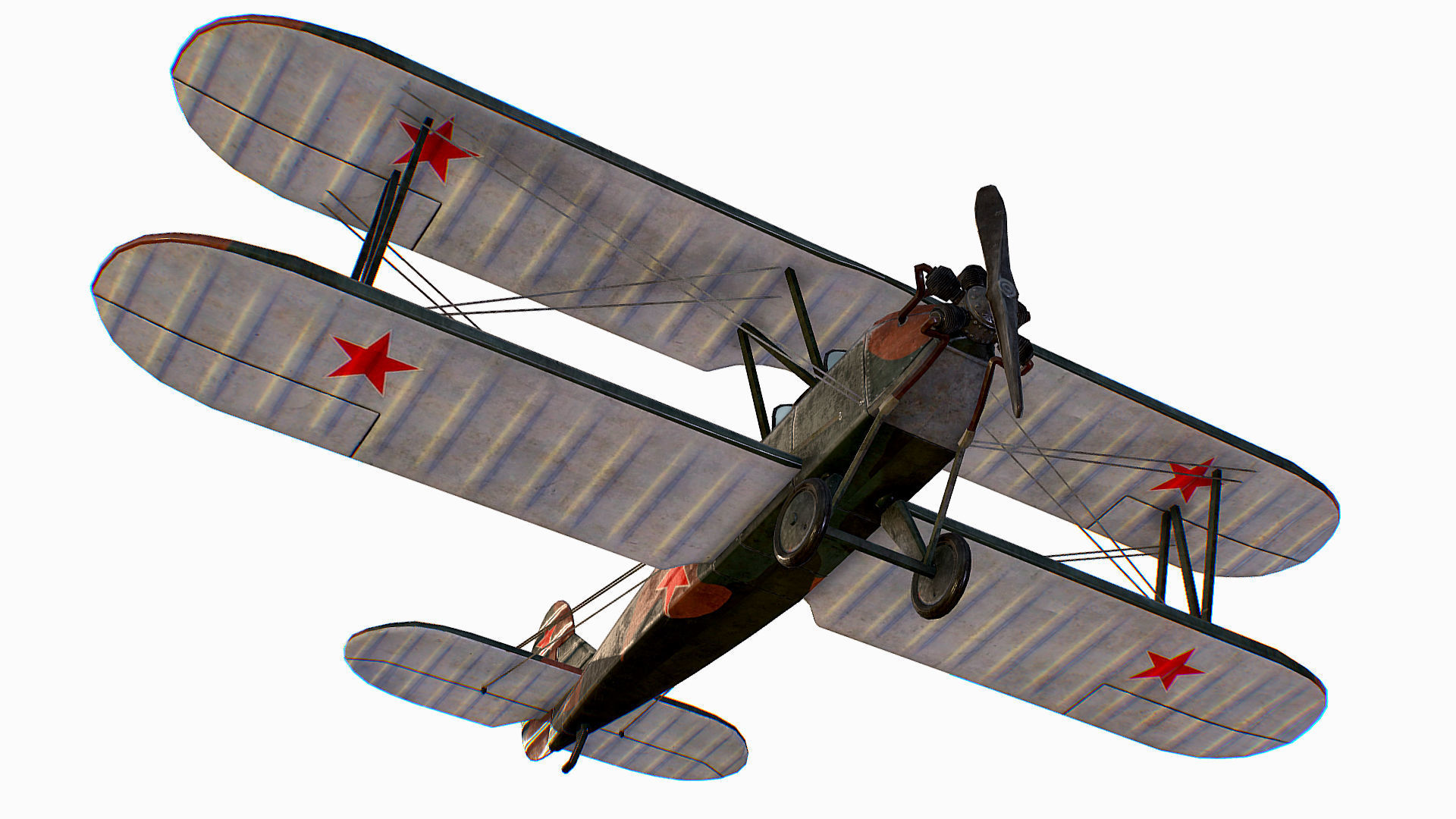 Russian Soviet biplane Polikarpov Po-2 Kukuruznik Low-poly 3D model_10