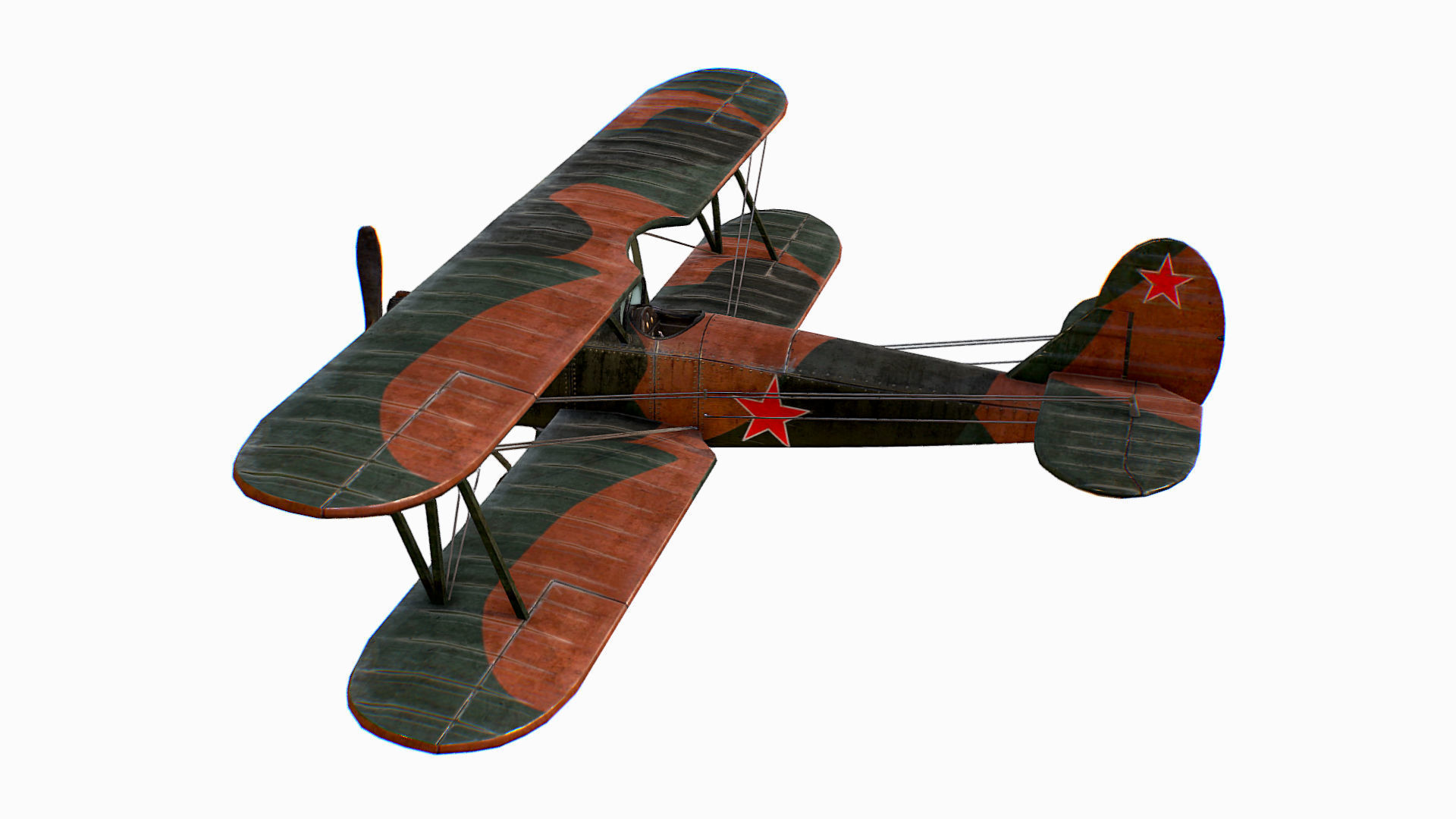 Russian Soviet biplane Polikarpov Po-2 Kukuruznik Low-poly 3D model_4