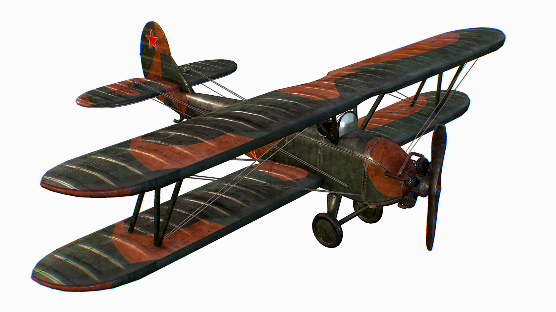 Russian Soviet biplane Polikarpov Po-2 Kukuruznik Low-poly 3D model_8