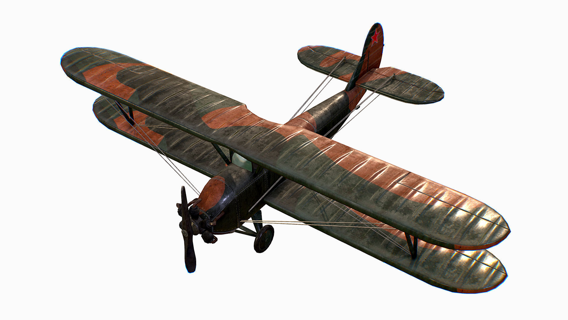 Russian Soviet biplane Polikarpov Po-2 Kukuruznik Low-poly 3D model_2