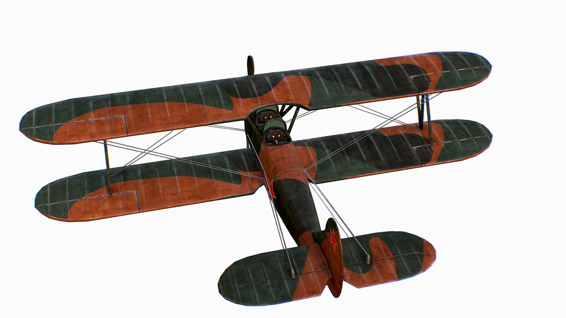 Russian Soviet biplane Polikarpov Po-2 Kukuruznik Low-poly 3D model_6