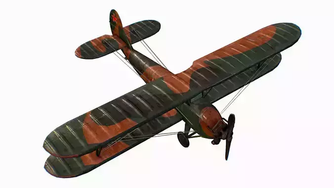 Russian Soviet biplane Polikarpov Po-2 Kukuruznik Low-poly 3D model