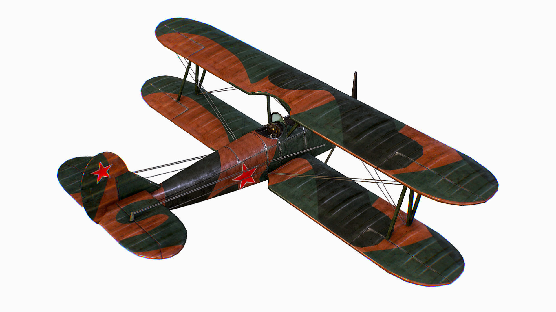 Russian Soviet biplane Polikarpov Po-2 Kukuruznik Low-poly 3D model_7