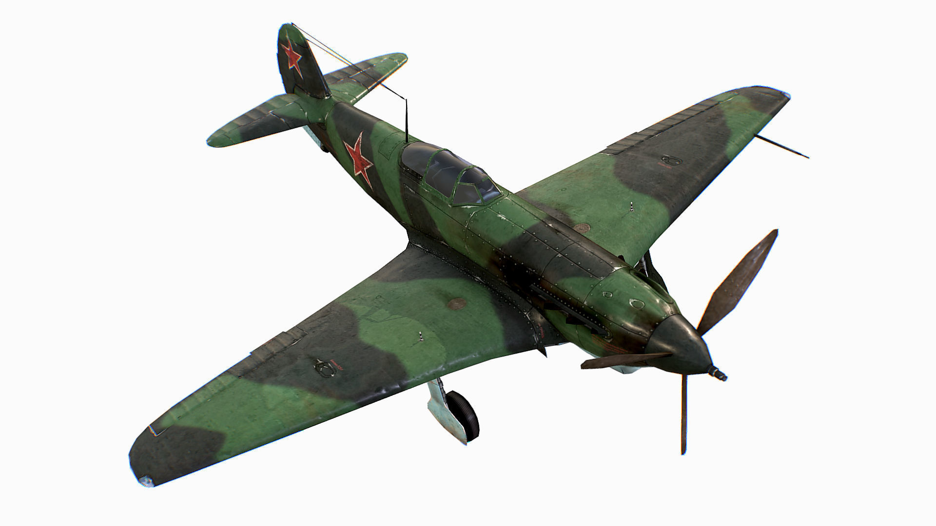 Russian Soviet fighter aircraft Yakovlev Yak-9 Low-poly 3D model_6