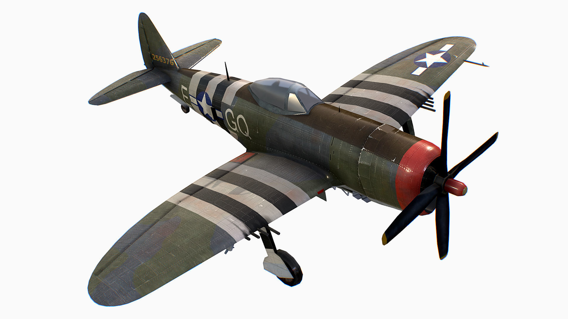 United States fighter aircraft Republic P-47 Thunderbolt Low-poly 3D model_7