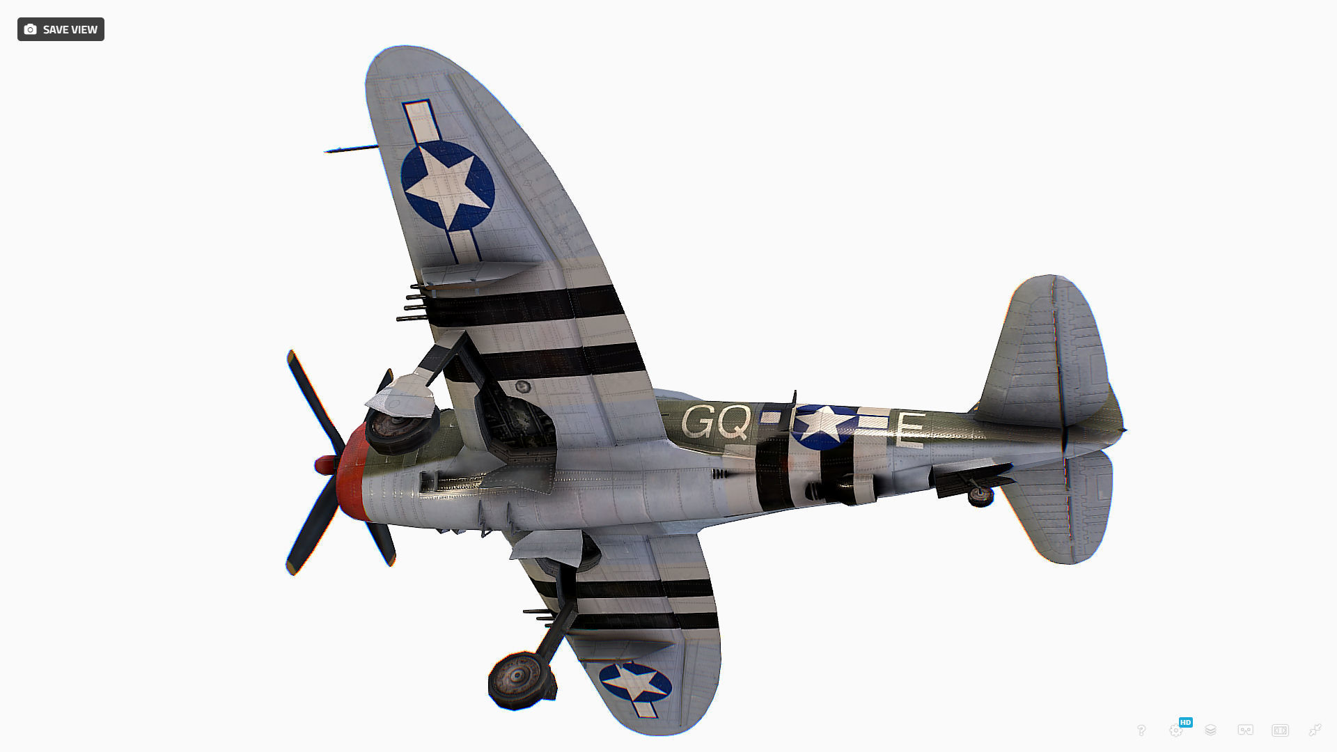 United States fighter aircraft Republic P-47 Thunderbolt Low-poly 3D model_10