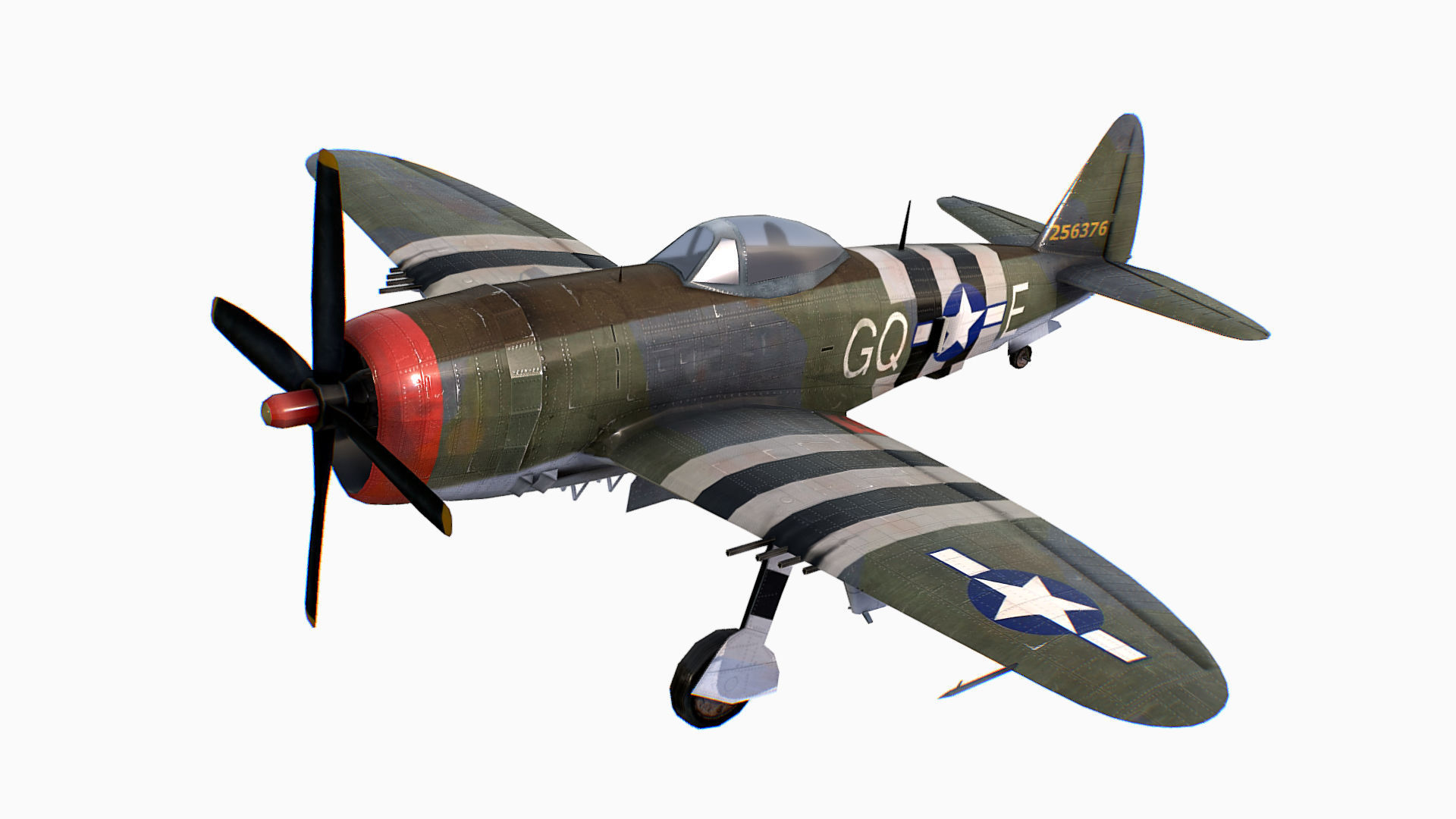 United States fighter aircraft Republic P-47 Thunderbolt Low-poly 3D model_2