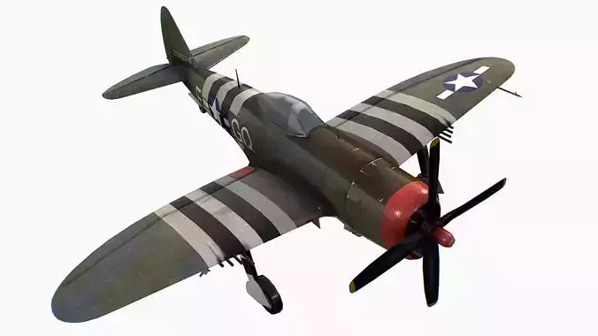 United States fighter aircraft Republic P-47 Thunderbolt Low-poly 3D model