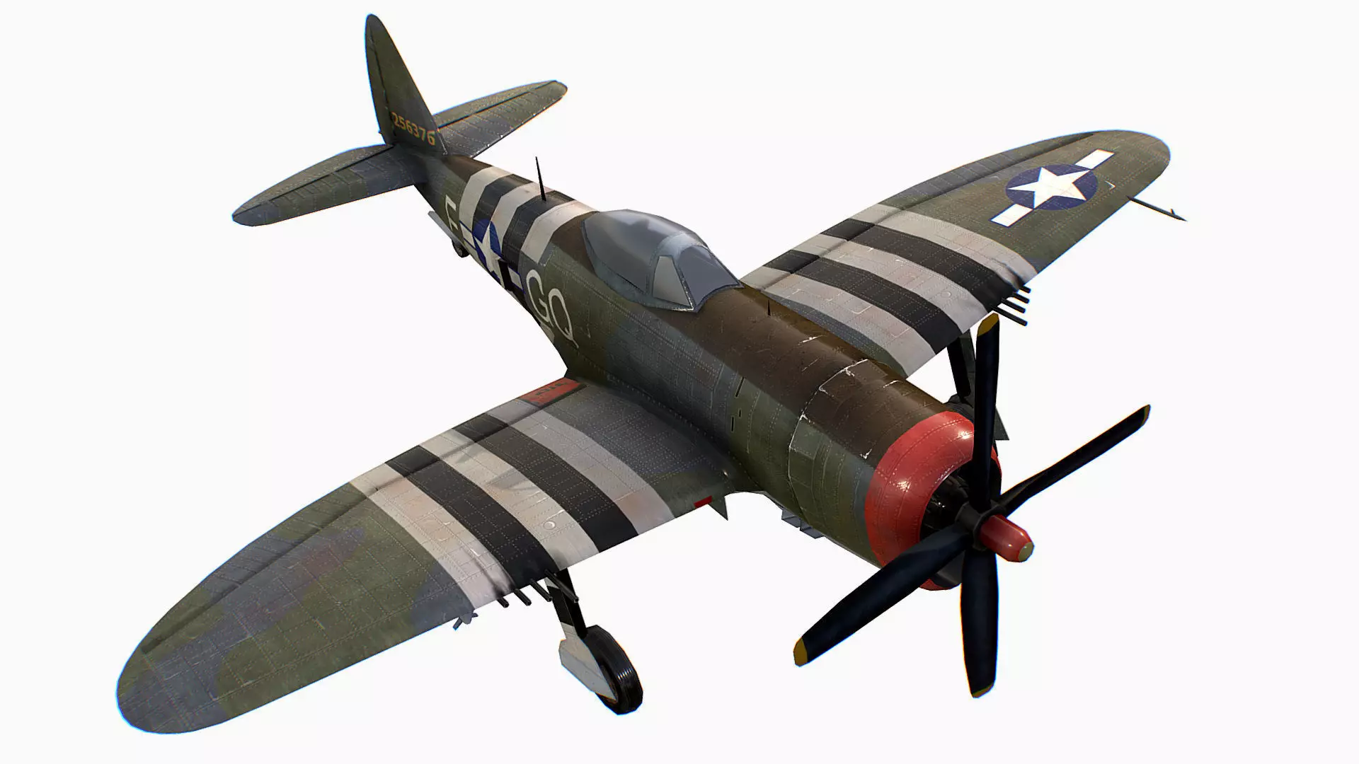 United States fighter aircraft Republic P-47 Thunderbolt Low-poly 3D model_0
