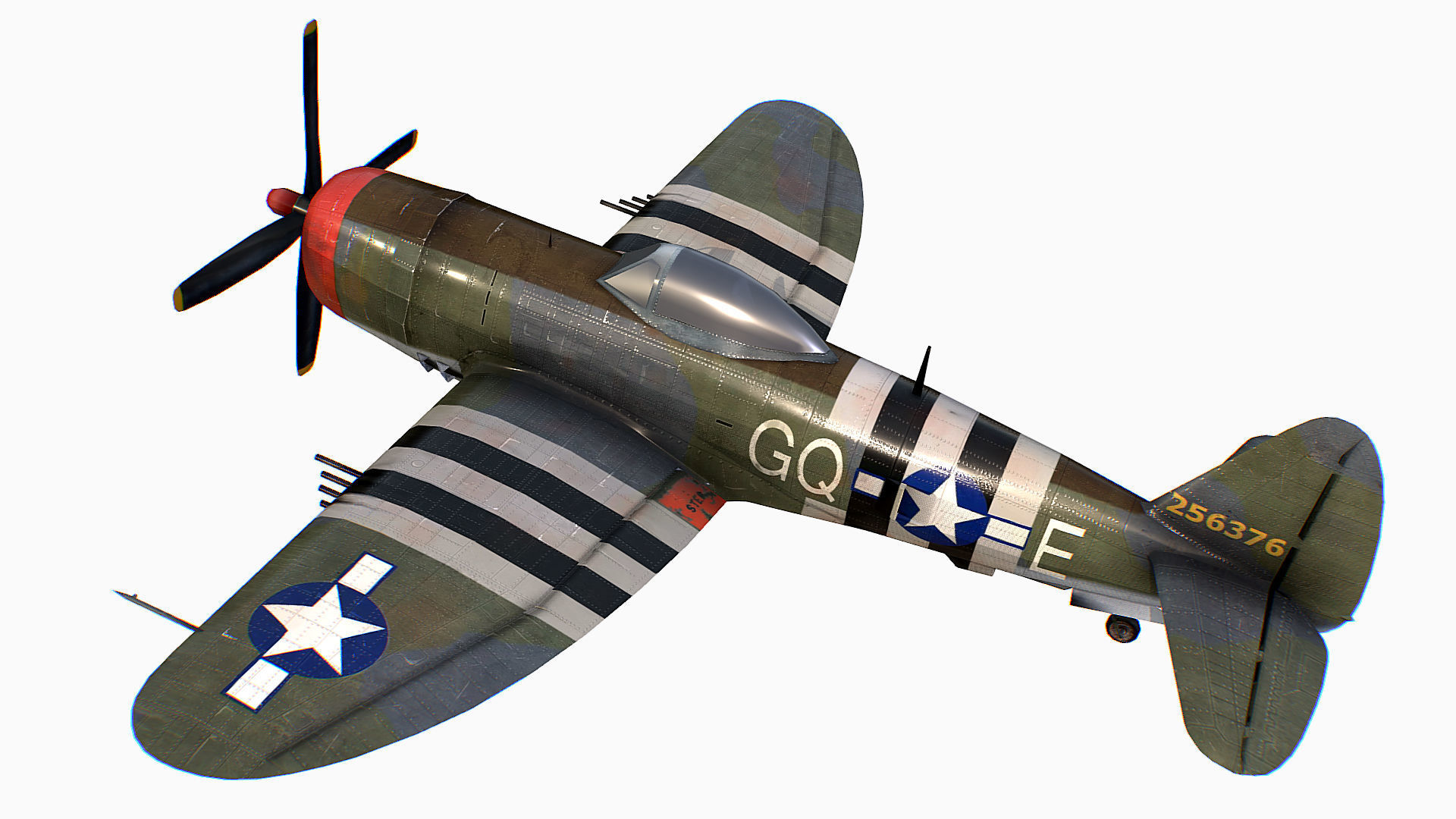 United States fighter aircraft Republic P-47 Thunderbolt Low-poly 3D model_4