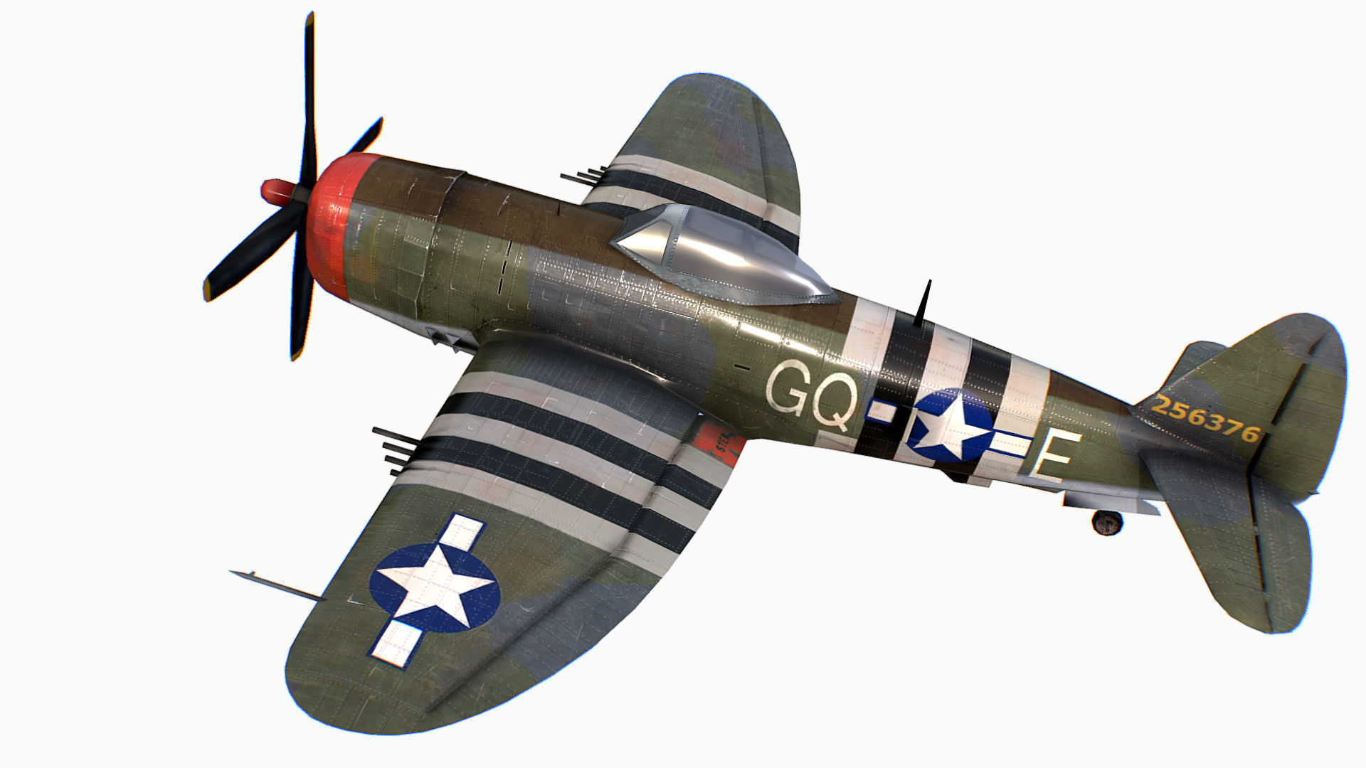 United States fighter aircraft Republic P-47 Thunderbolt Low-poly 3D model_3