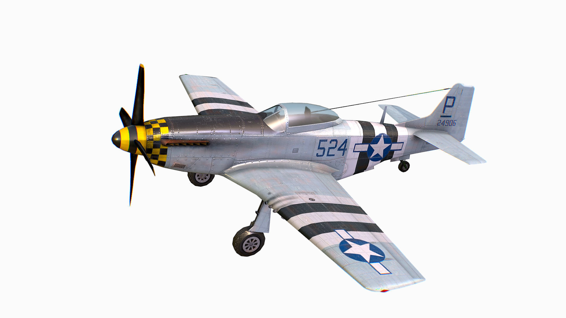 United States American fighter aircraft P-51D-5 Mustang Low-poly 3D model_3
