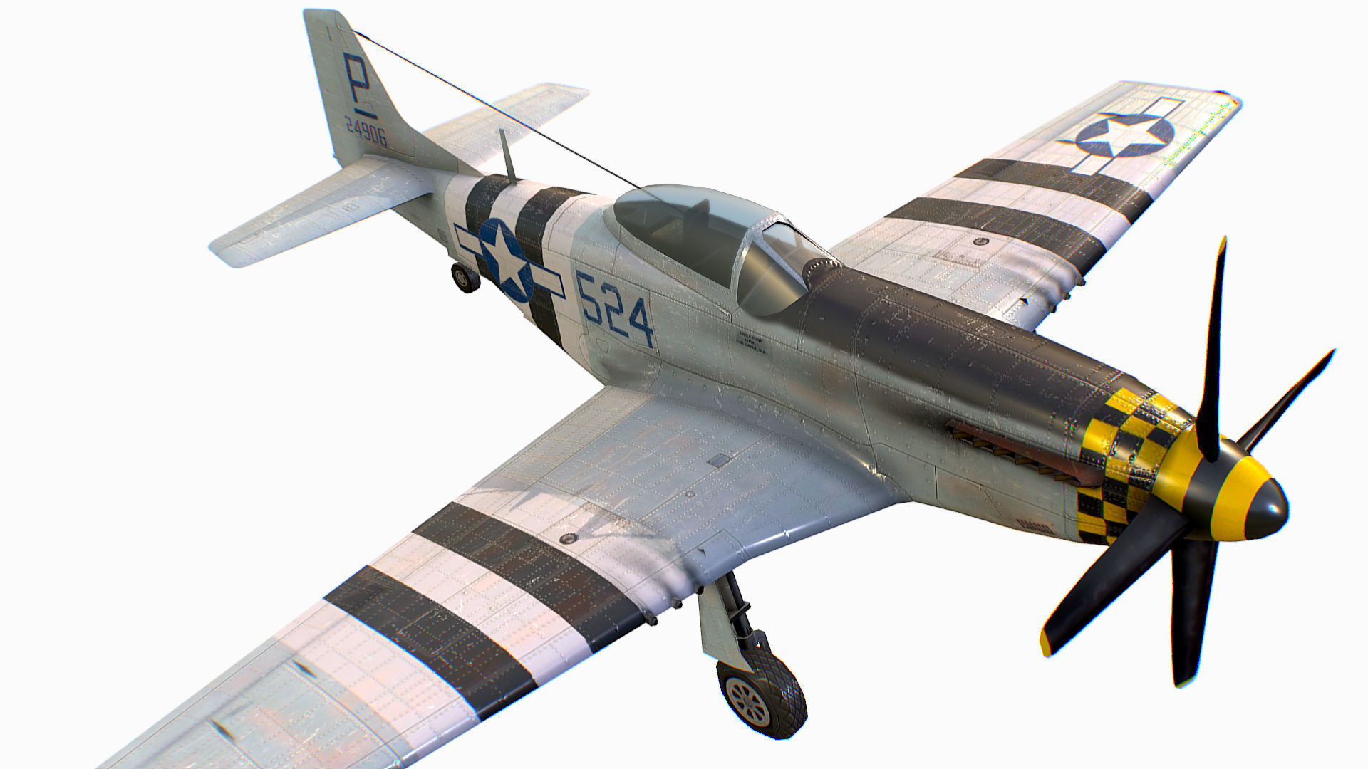 United States American fighter aircraft P-51D-5 Mustang Low-poly 3D model_14