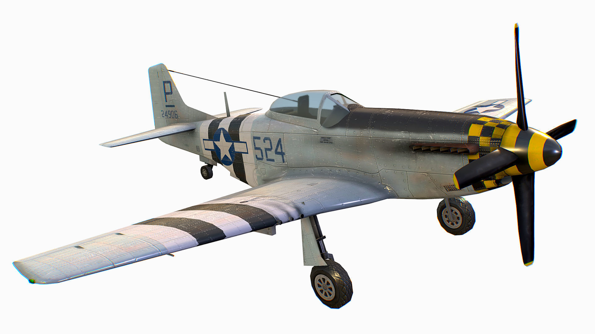 United States American fighter aircraft P-51D-5 Mustang Low-poly 3D model_12