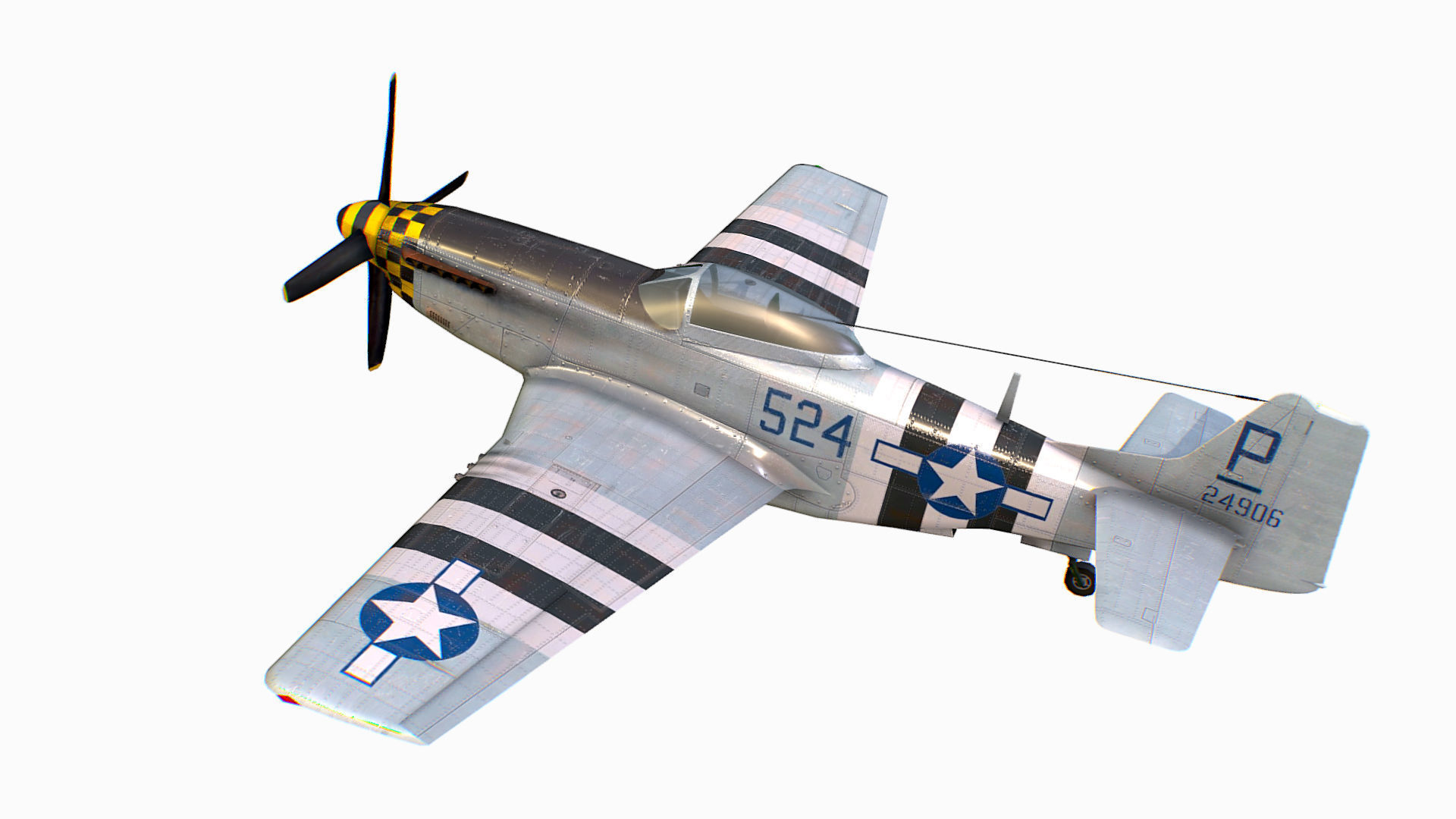United States American fighter aircraft P-51D-5 Mustang Low-poly 3D model_4