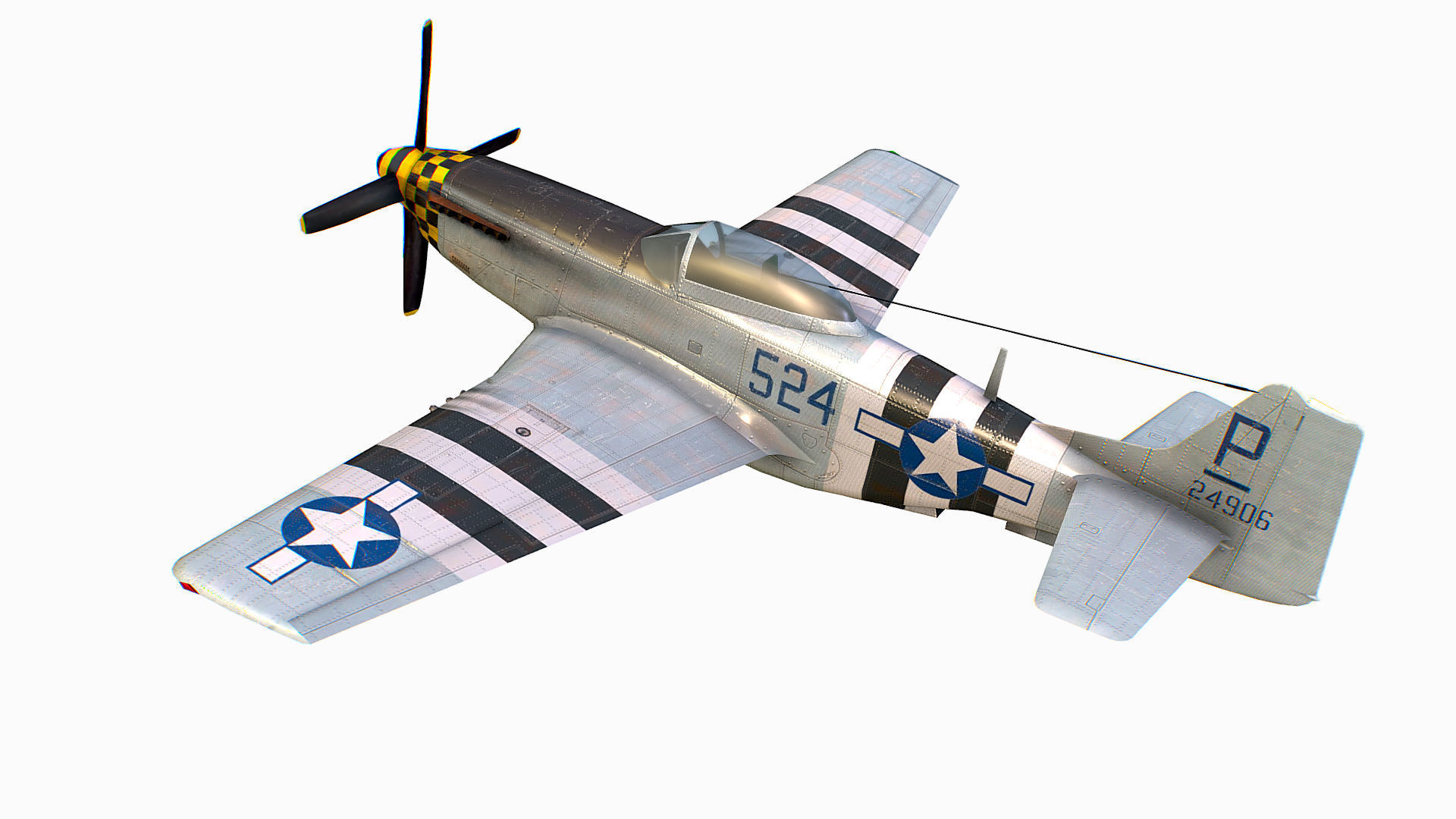 United States American fighter aircraft P-51D-5 Mustang Low-poly 3D model_10