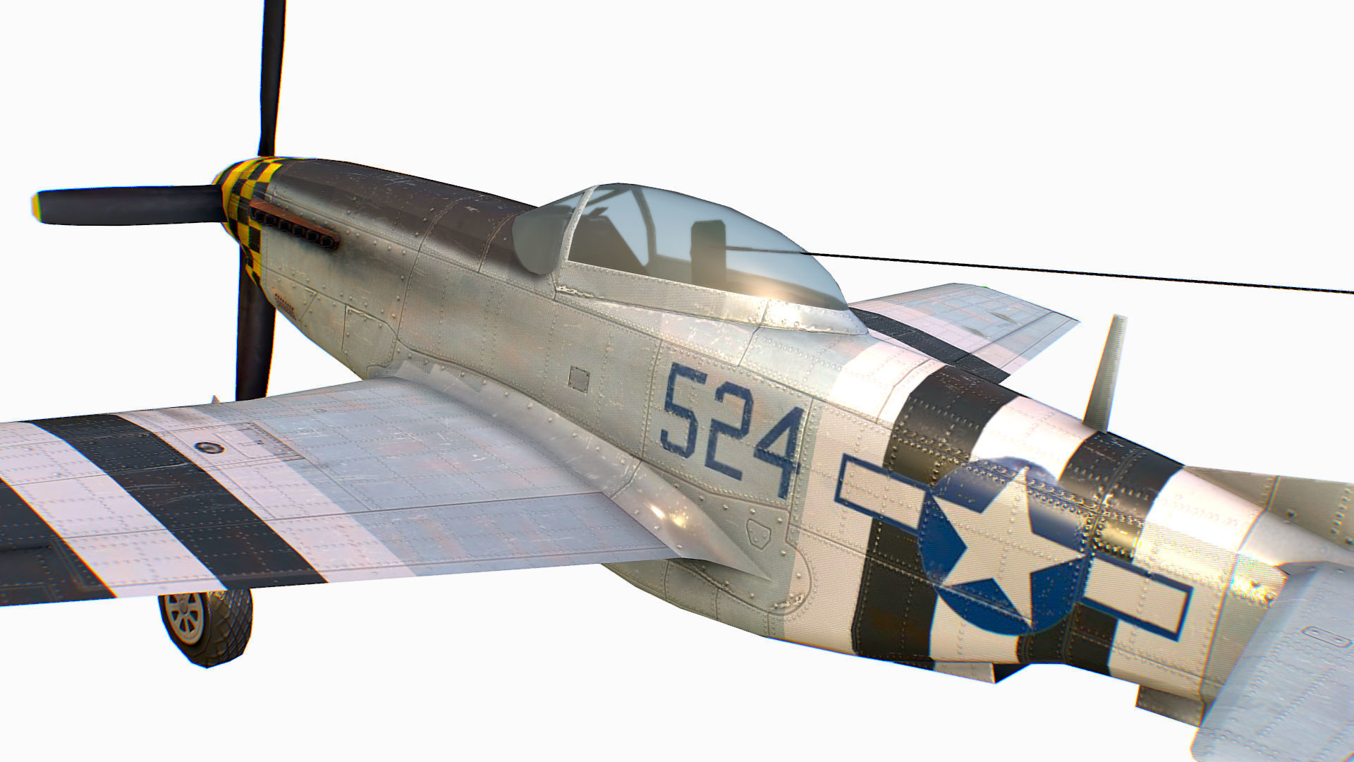 United States American fighter aircraft P-51D-5 Mustang Low-poly 3D model_11