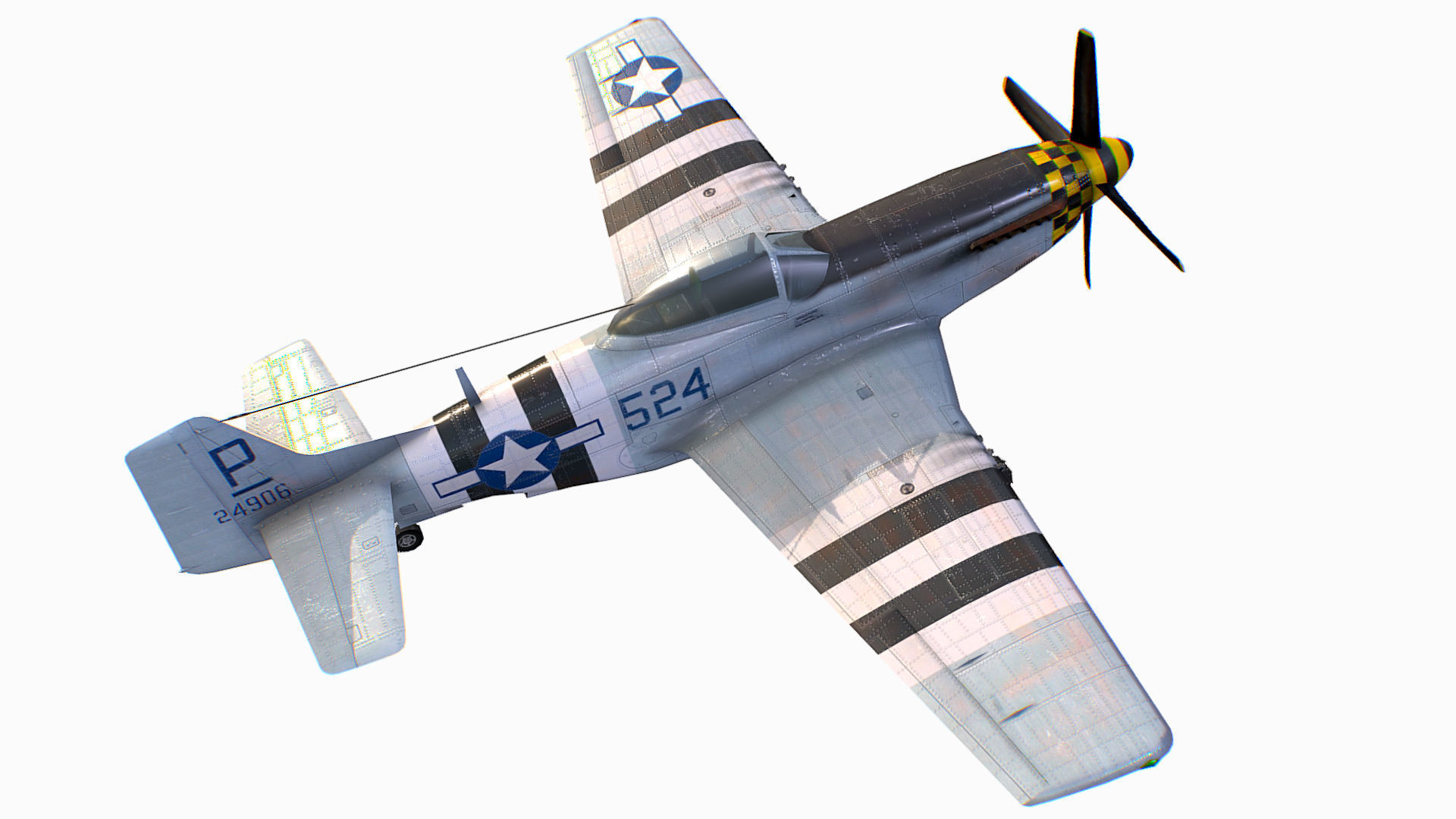 United States American fighter aircraft P-51D-5 Mustang Low-poly 3D model_7