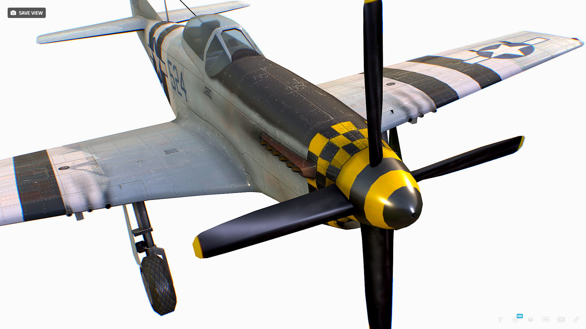 United States American fighter aircraft P-51D-5 Mustang Low-poly 3D model_15