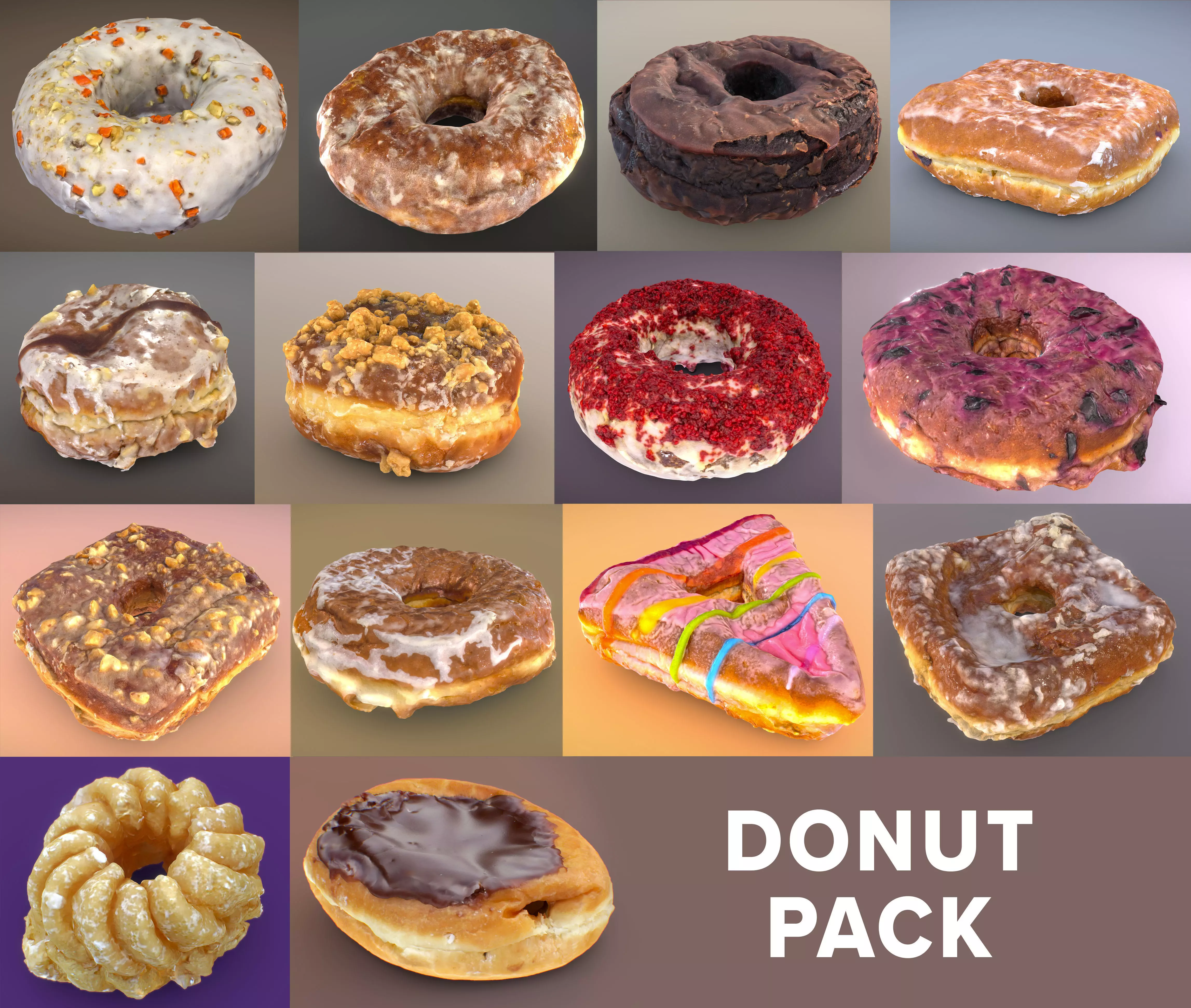 Doughnut Donut Pack loPoly and high Low-poly 3D model