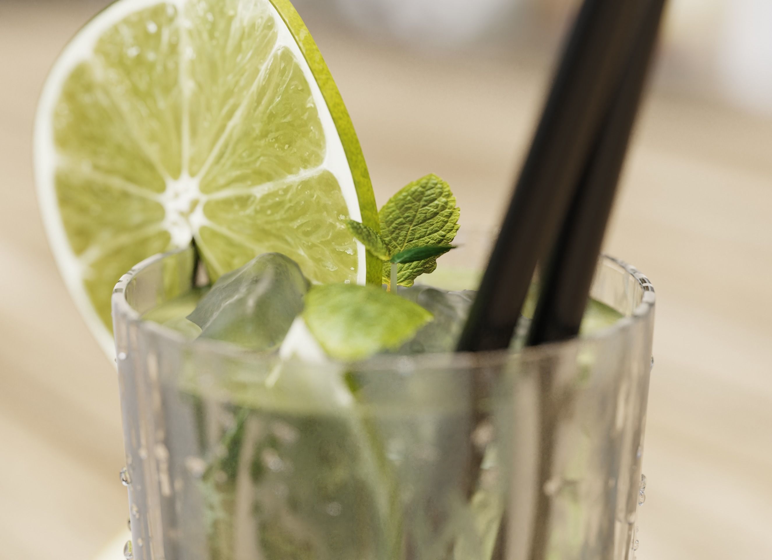 Mojito on wooden table 3D model_4