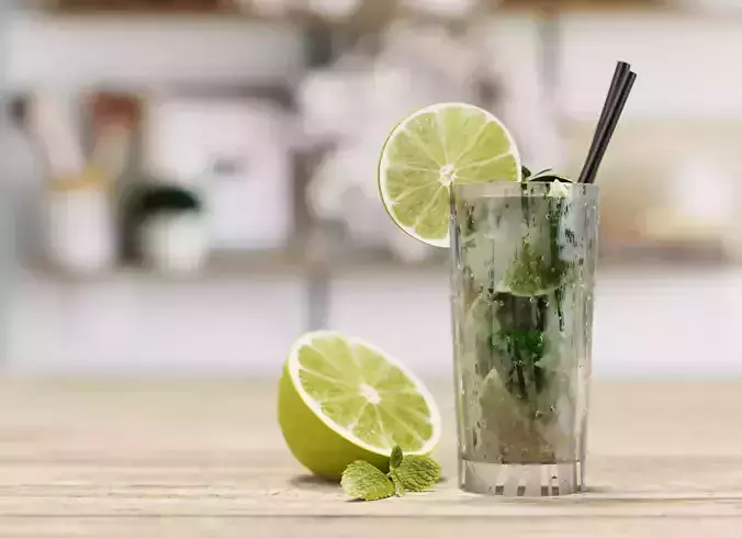 Mojito on wooden table 3D model